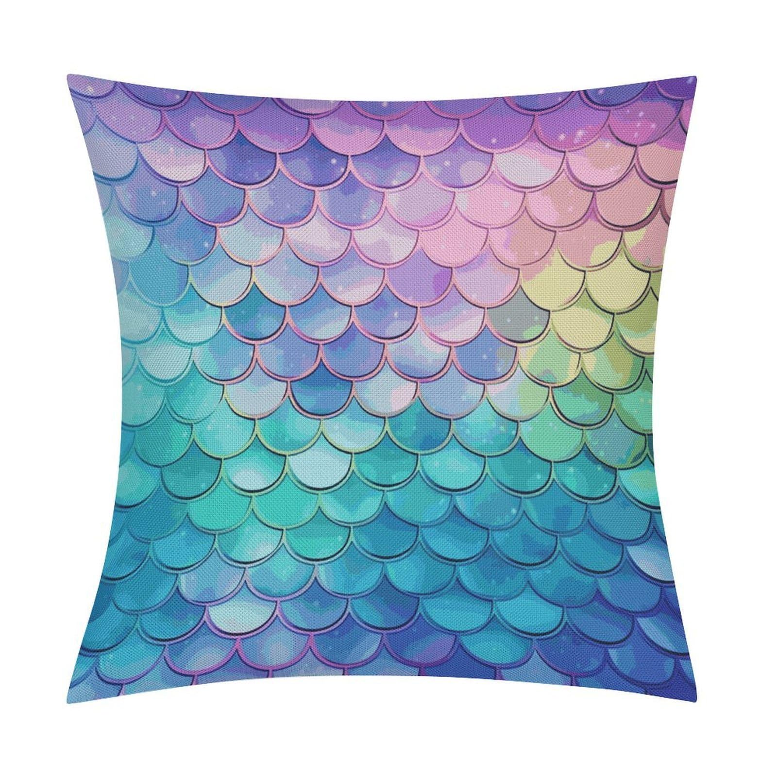 Fodpand Style Dreamy Gradient Mermaid Scales Pillow Covers 18X18 Inch, Pillow Cases Boho Farmhouse, Throw Pillow Covers For Couch Sofa Bed Spring Home Decor