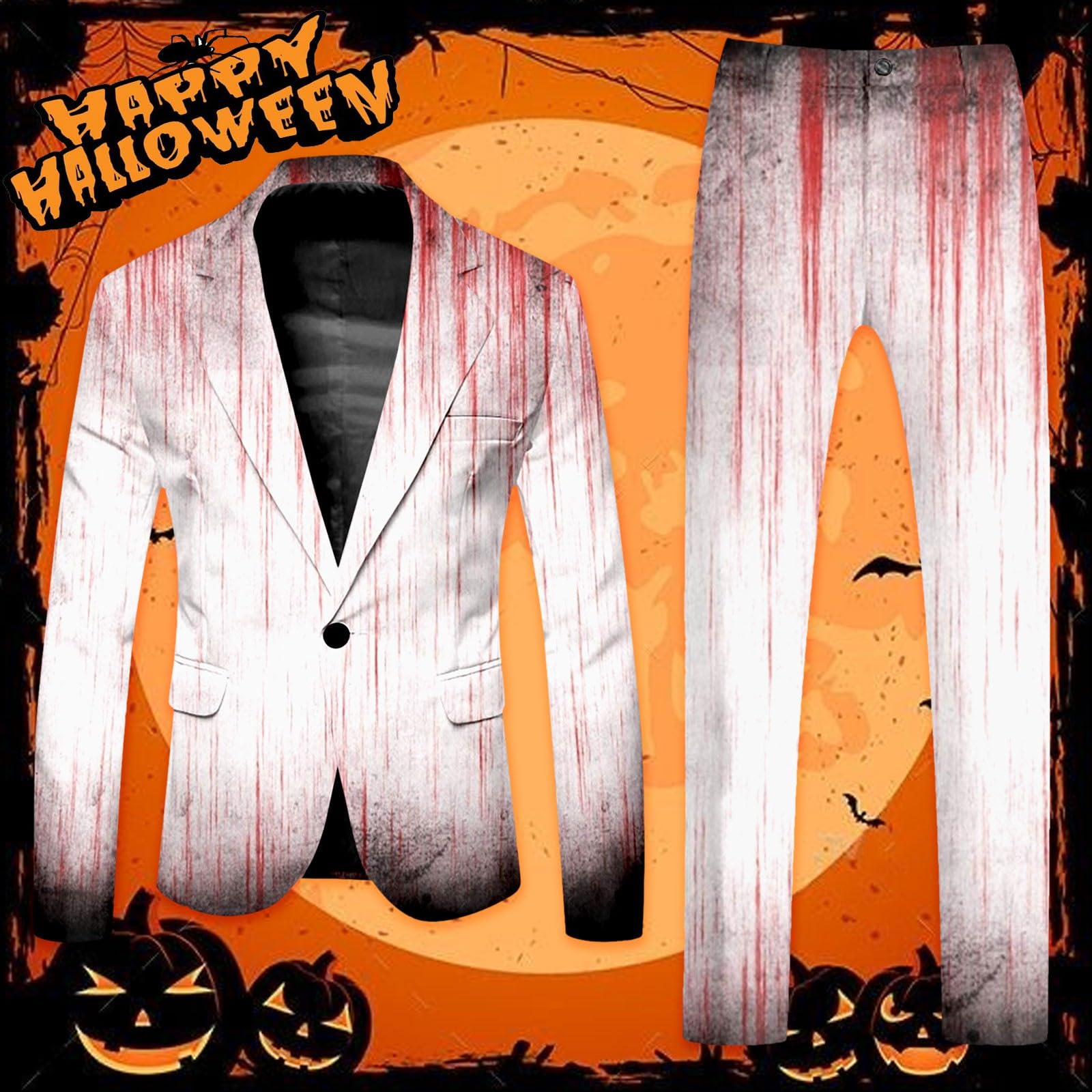 Cappotto e pantaloni a maniche lunghe per Halloween, da uomo, con bottoni stampati e tasche, adatto per feste e eventi