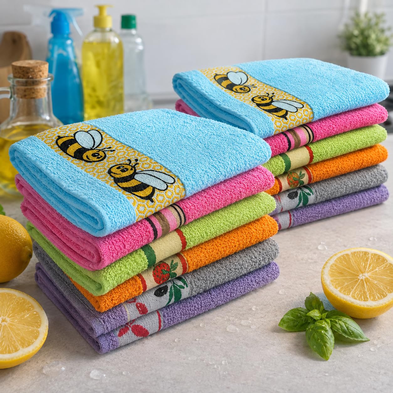 Genérico Paños de Cocina 100% Algodón 50x50 cm, Pack de 12 (Abejas)