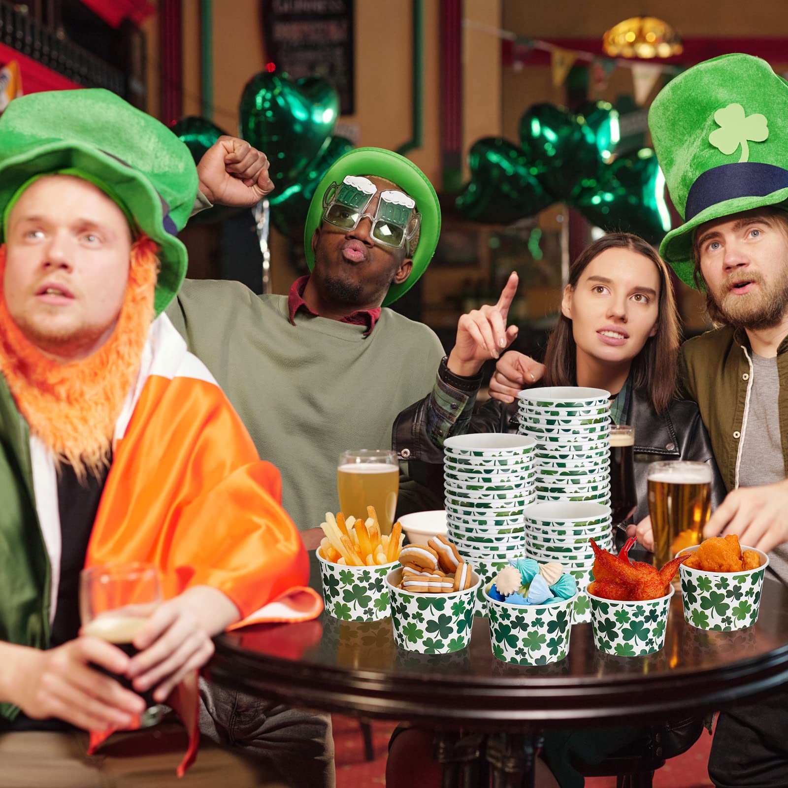 50 St. Patrick‘s Day Pappbecher – Wiederverwendbar Für Eis, Snacks & Suppen, Mit Kleeblatt-Design