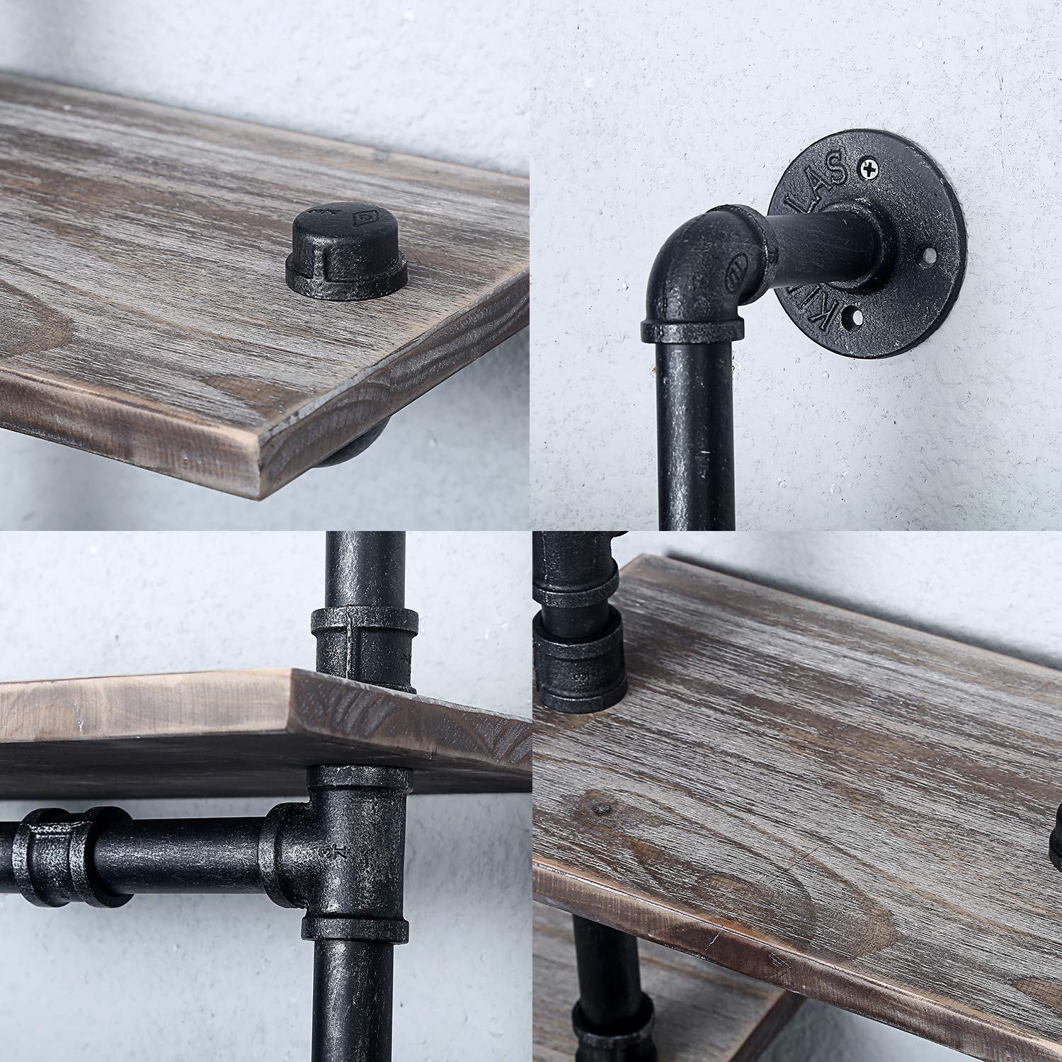 MBQQ Industrial Pipe Shelf,6Tiers Wall Mount Bookshelf, Metal&Wood