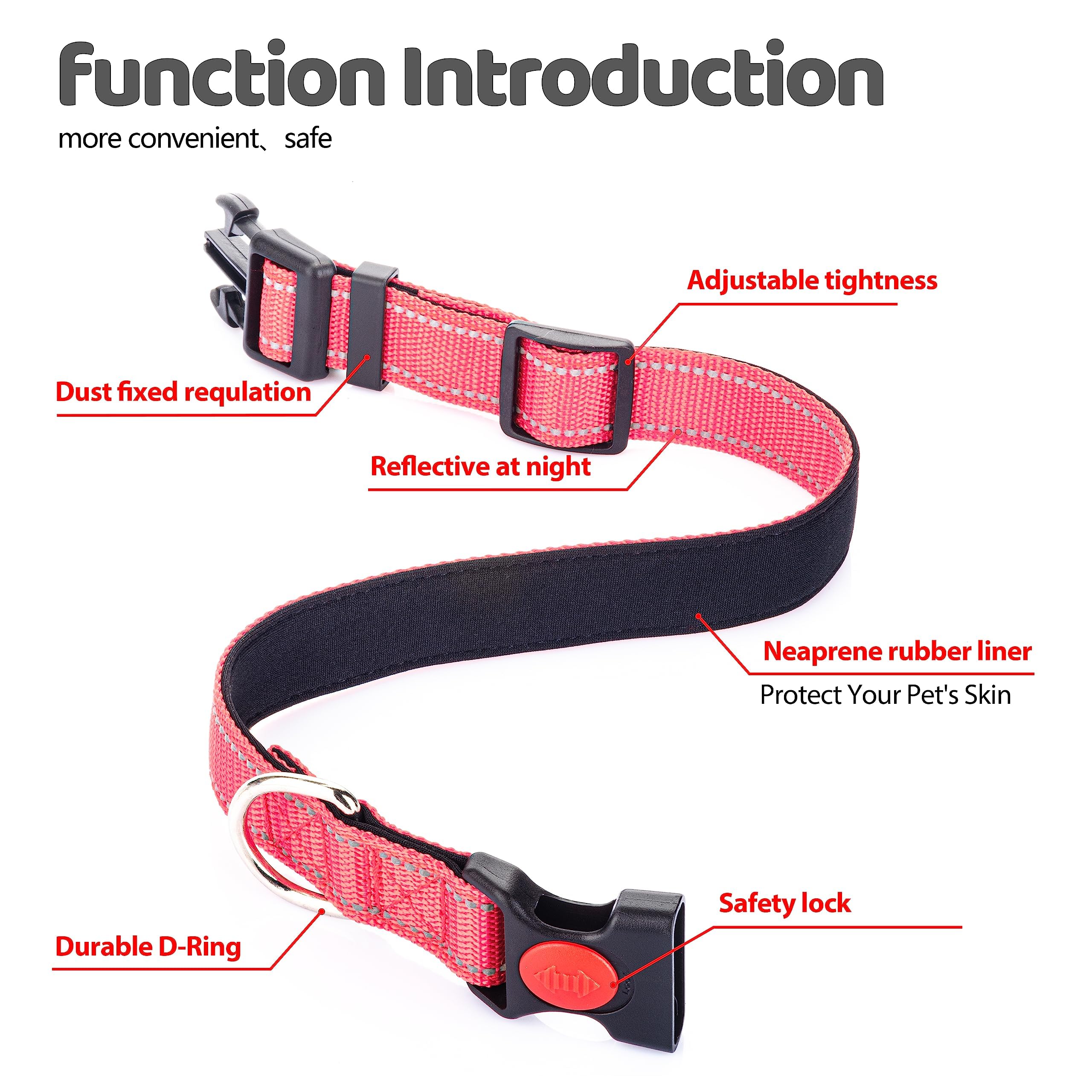 Reflektierendes Hundehalsband Aus Nylon – Mit Sicherheitsschnalle, Weicher Neoprenpolsterung, Größe L (Rosa)