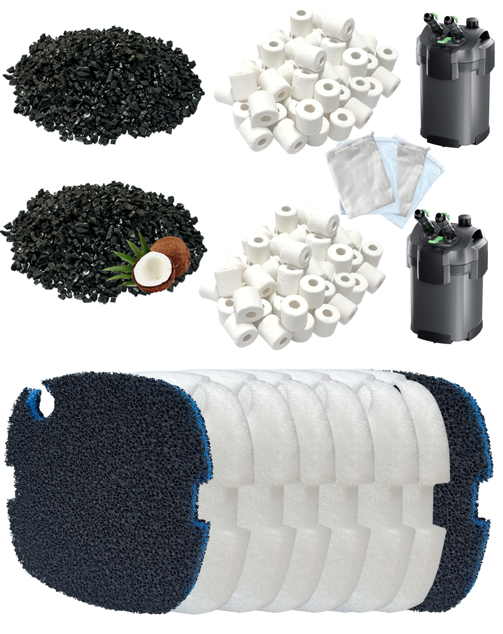 Lot de 16 supports filtrants compatibles avec les filtres extérieurs Tetra EX 400/500/600/700/800/1000 Plus pour aquarium, avec filtre non-tissé FF FilterFloss, anneaux en céramique (pour aquariums