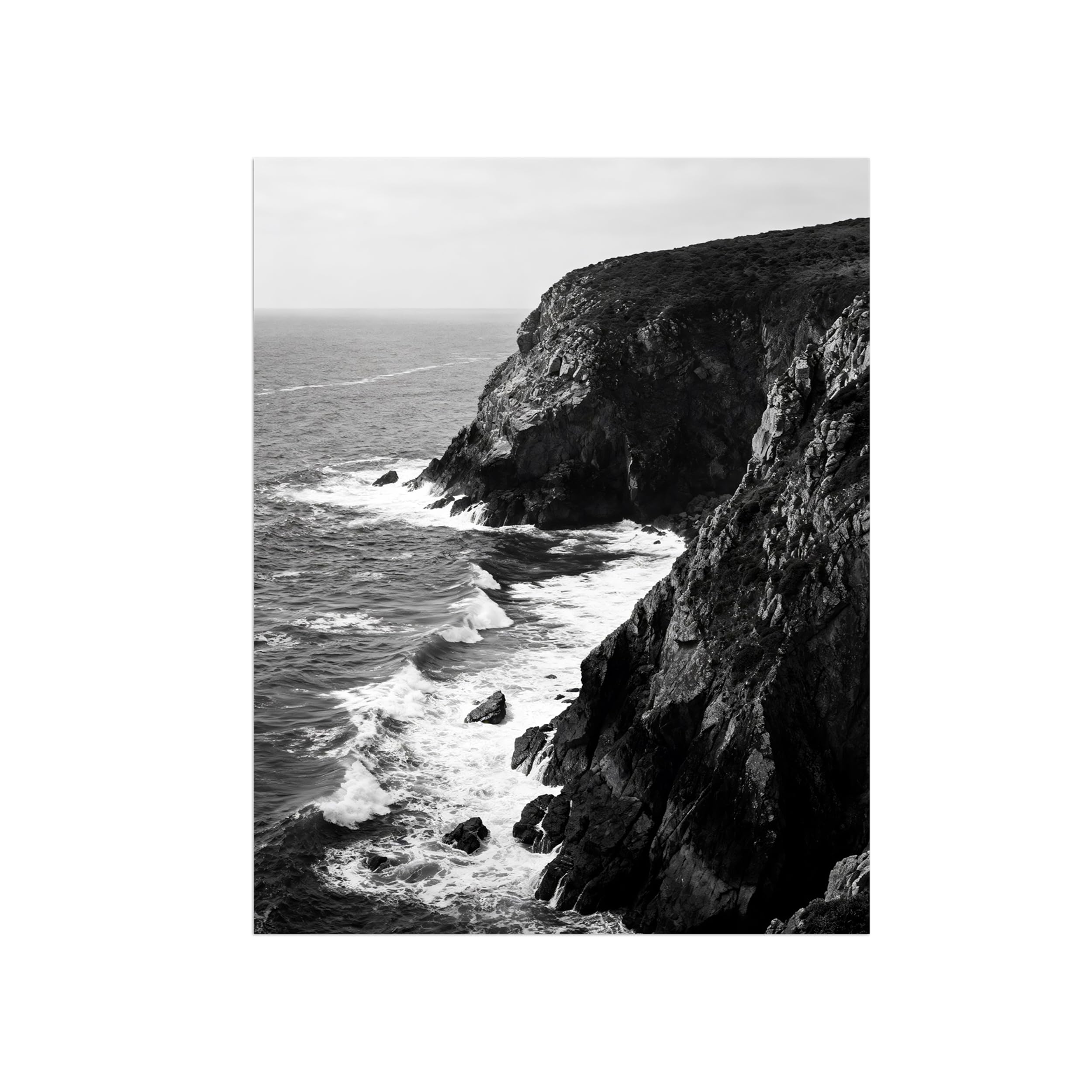 OZPWBVY Black White Landscape Wall Art. Sea Cliff. Picture 50x65cm Framed