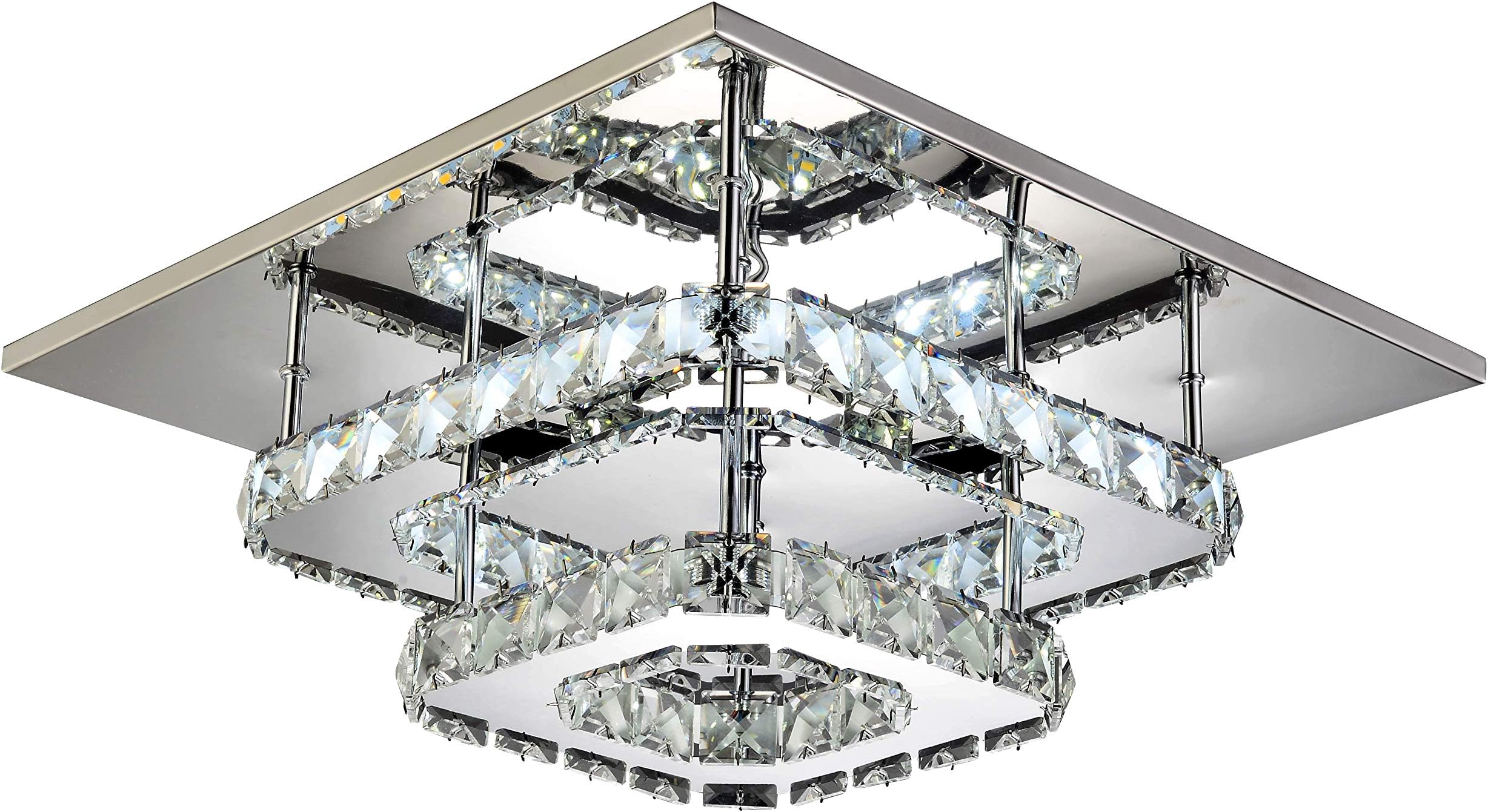 Modern Square 30cm 36W LED Crystal Ceiling Lights Chandeliers Bilayer Aisle Light