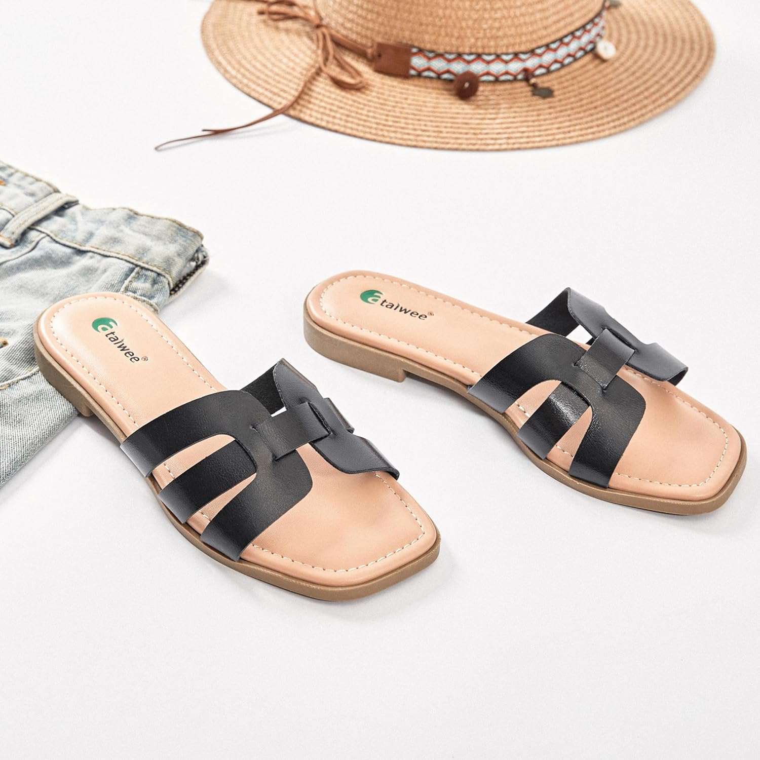 Ataiwee Women's Flat Slide Sandals - Fashionable Braided Elegant Cross Strap Flat Summer Sandals. - Image 3