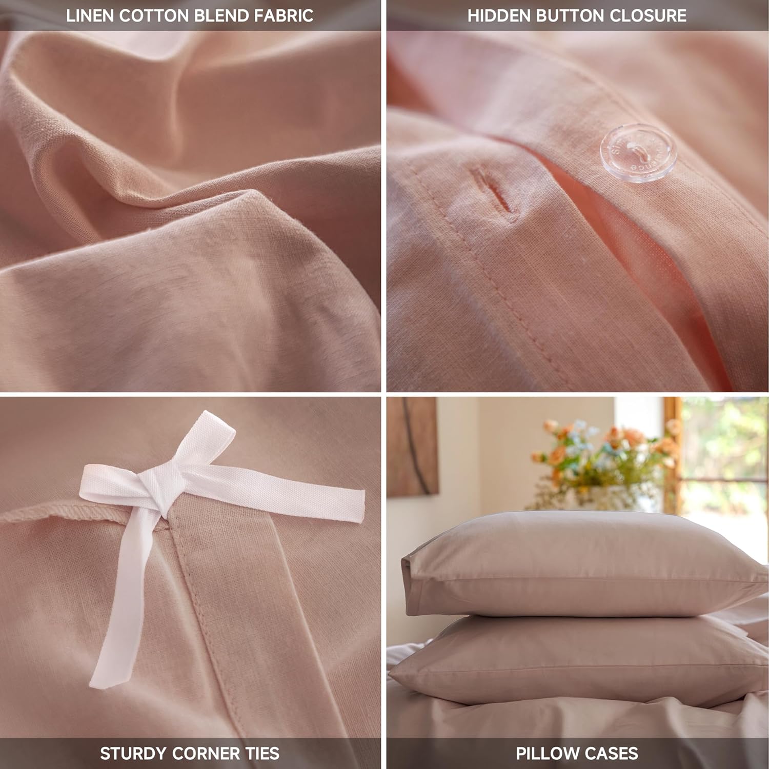 Linen Duvet Cover Set Twin Size - Linen Cotton Blend Natural Flax Bedding Set 2 Pieces, 1 Duvet Cover and 1 Pillowcase, Soft and Breathable for Hot Sleepers, Clay Color