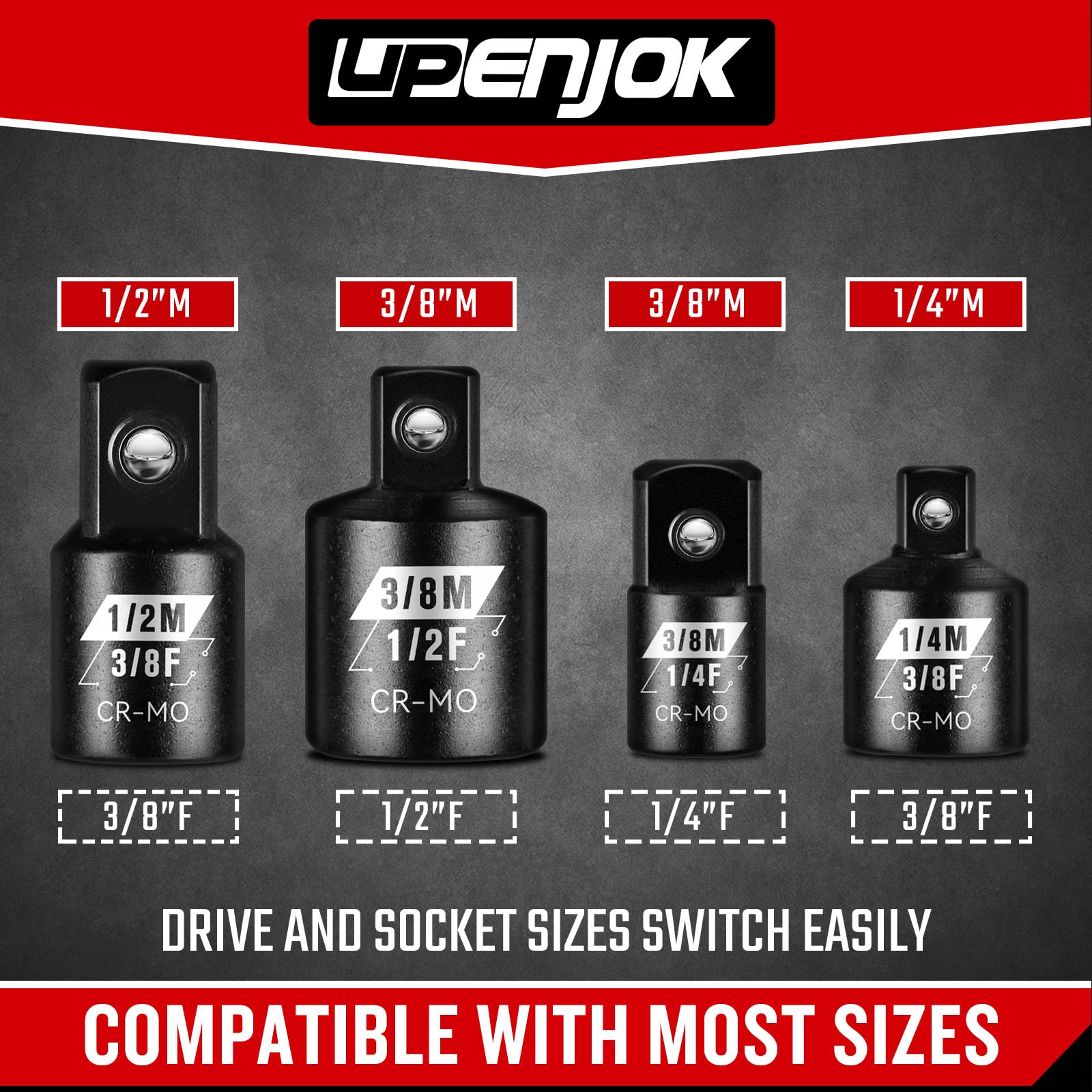Upenjok 4 Piece Impact Socket Adapter Set, Standard SAE Size, 1/4