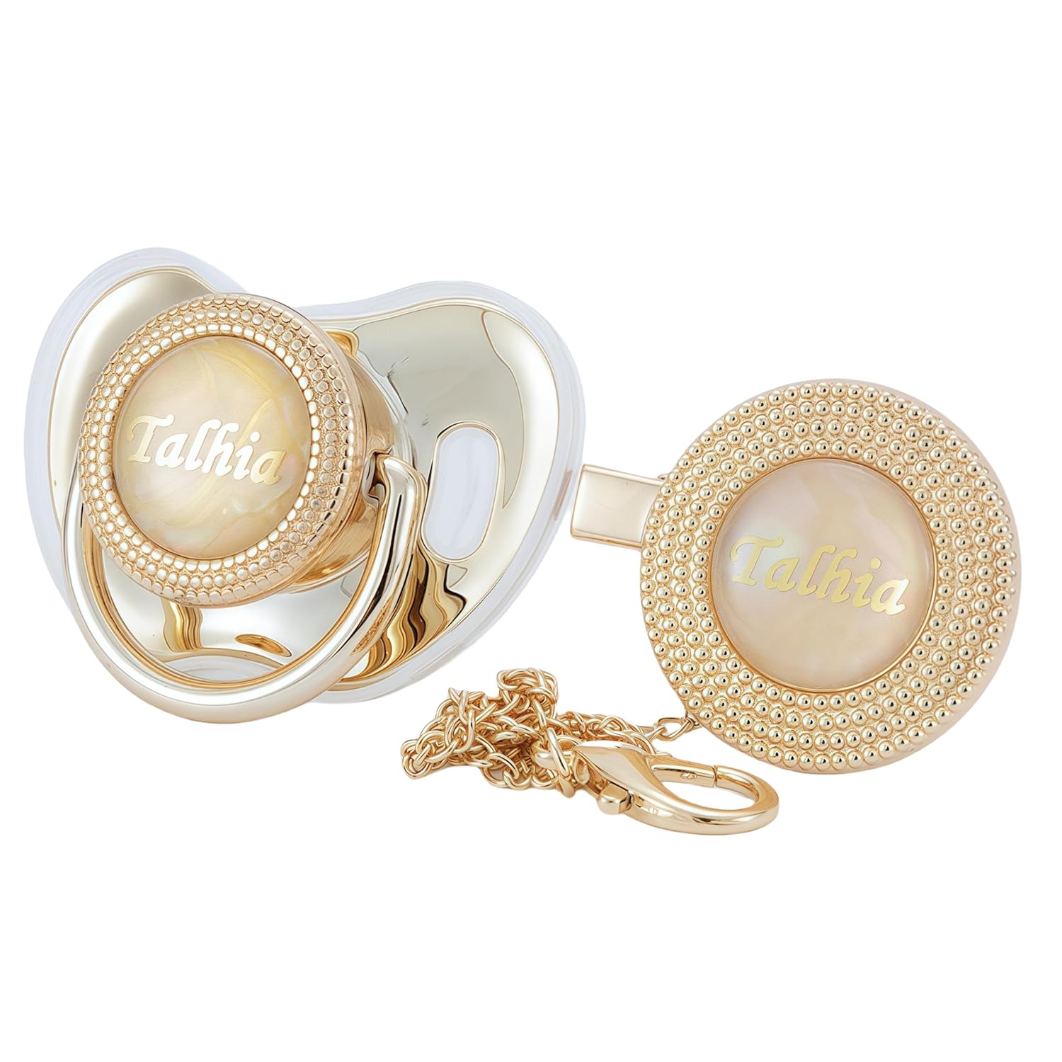 Personalized Any Name 18 Colors Gold Bling Pacifier and Pacifier Clip BPA Free Dummy Luxury Unique Design Pacifier PPG