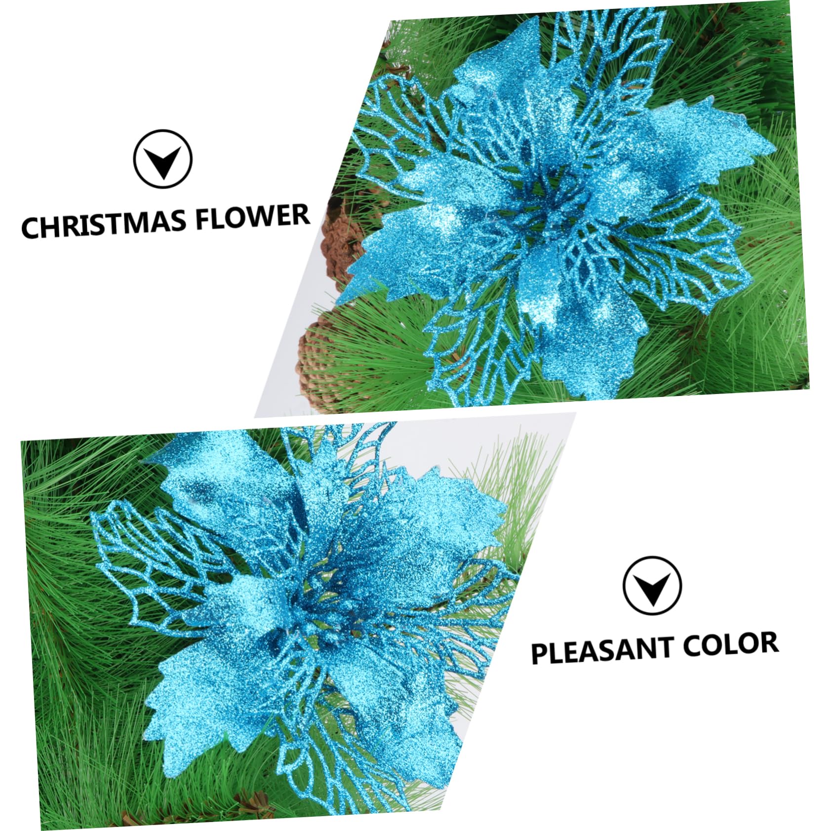 OUNONA 3juegos Adornos Navideños De Flores Poinsettia Falsas Brillo para Decorar Árbol De Navidad y Espacios Festivos
