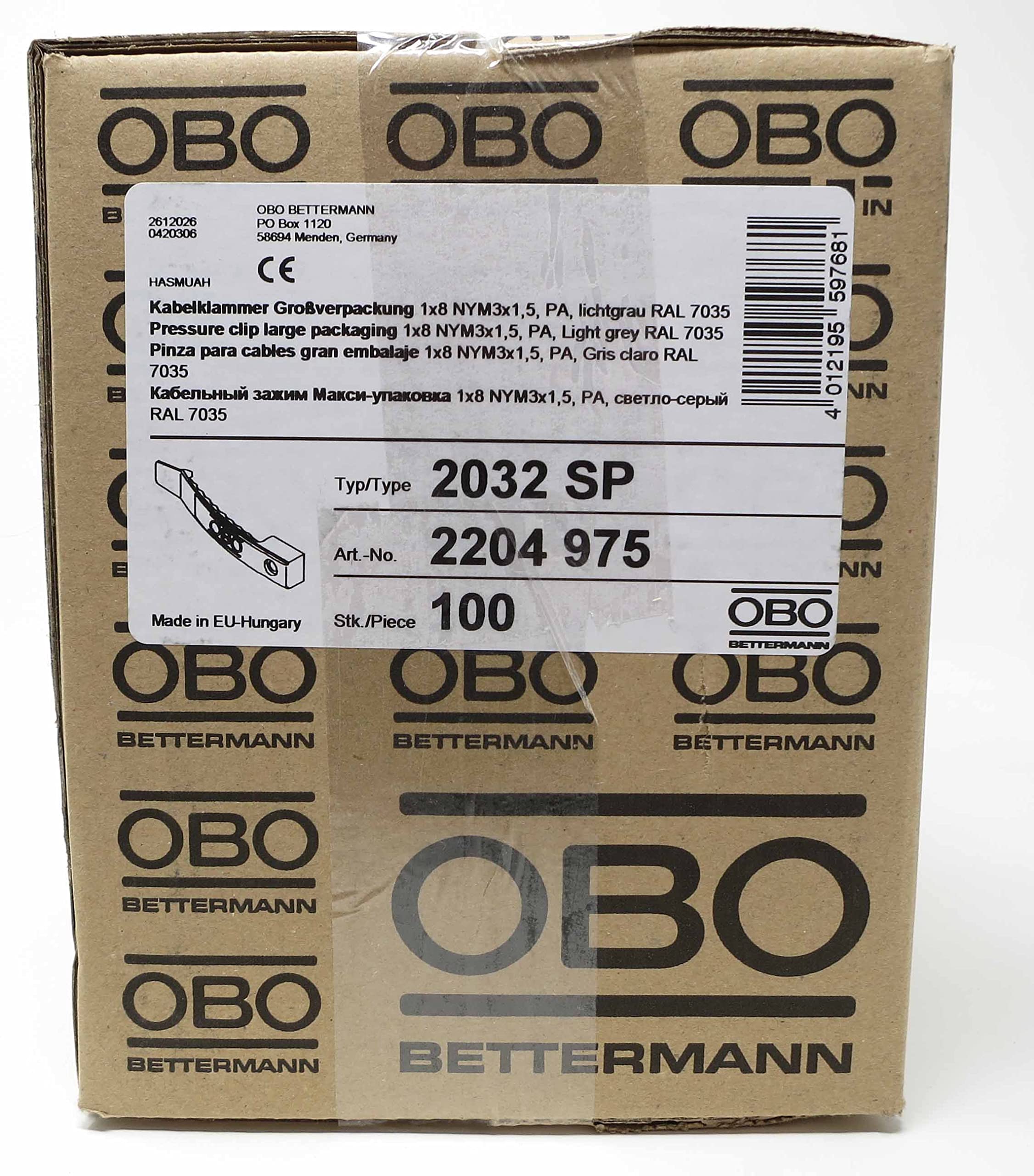 Obo Kabelklemme Große Verpackung 1x8 NYM3x1,5 RAL 7035 Polyamid, PA Marke, Grau