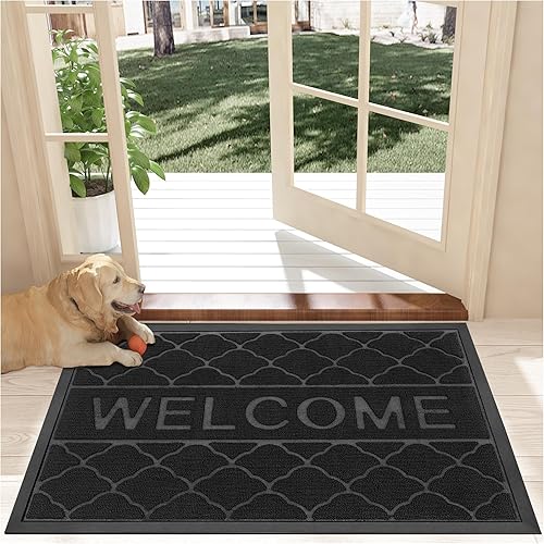 Quiar Tapete de bienvenida duradero de 36 x 24 pulgadas, tapete resistente para exteriores, parte trasera de goma antideslizante, fácil de limpiar,