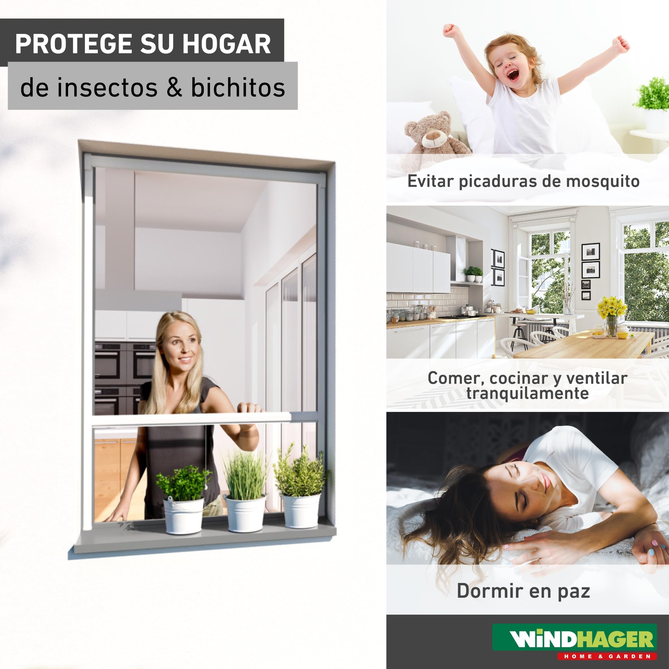 Windhager Cortina Enrollable, mosquitera, Marco de Aluminio para Ventanas, acortable Individualmente, 100 x 160 cm, Blanco, 04320