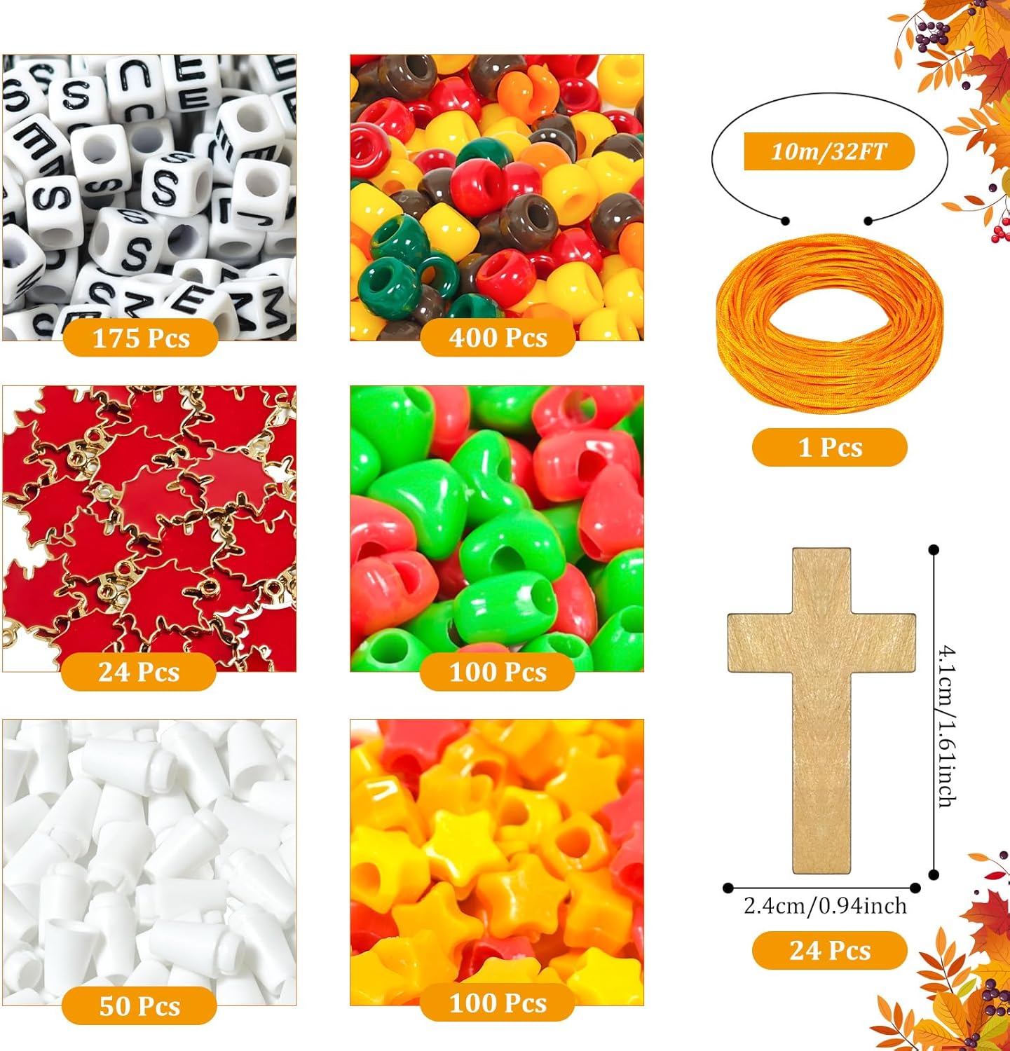 Cinrobiye 24 Sets Fall Religious Beads Kits DIY Christian Wristband Necklace Crafts Jesus Love Me Making Kits with Cross Charms for VBS Week, Thanksgiving Sunday School, Autumn Thankful Favor Gifts