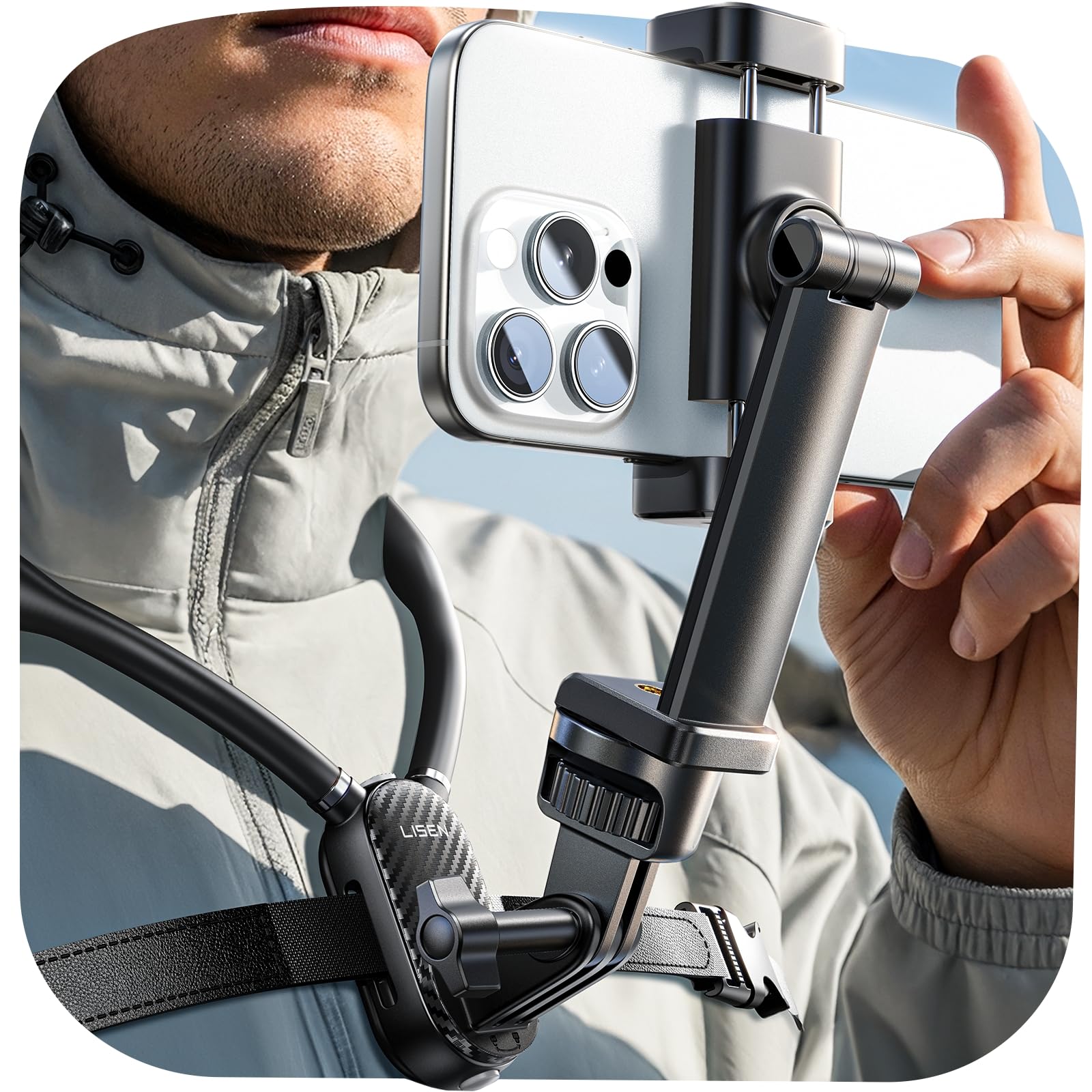 LISEN Neck Phone Holder for Video Recording POV Camera Phone Chest Mount for Gopro Neck Mount [ Upgrad No.1] for iPhone Samsung 4-7 Inch Phones Akaso Go Pro Insta360 Dji360 Other Action Cameras
