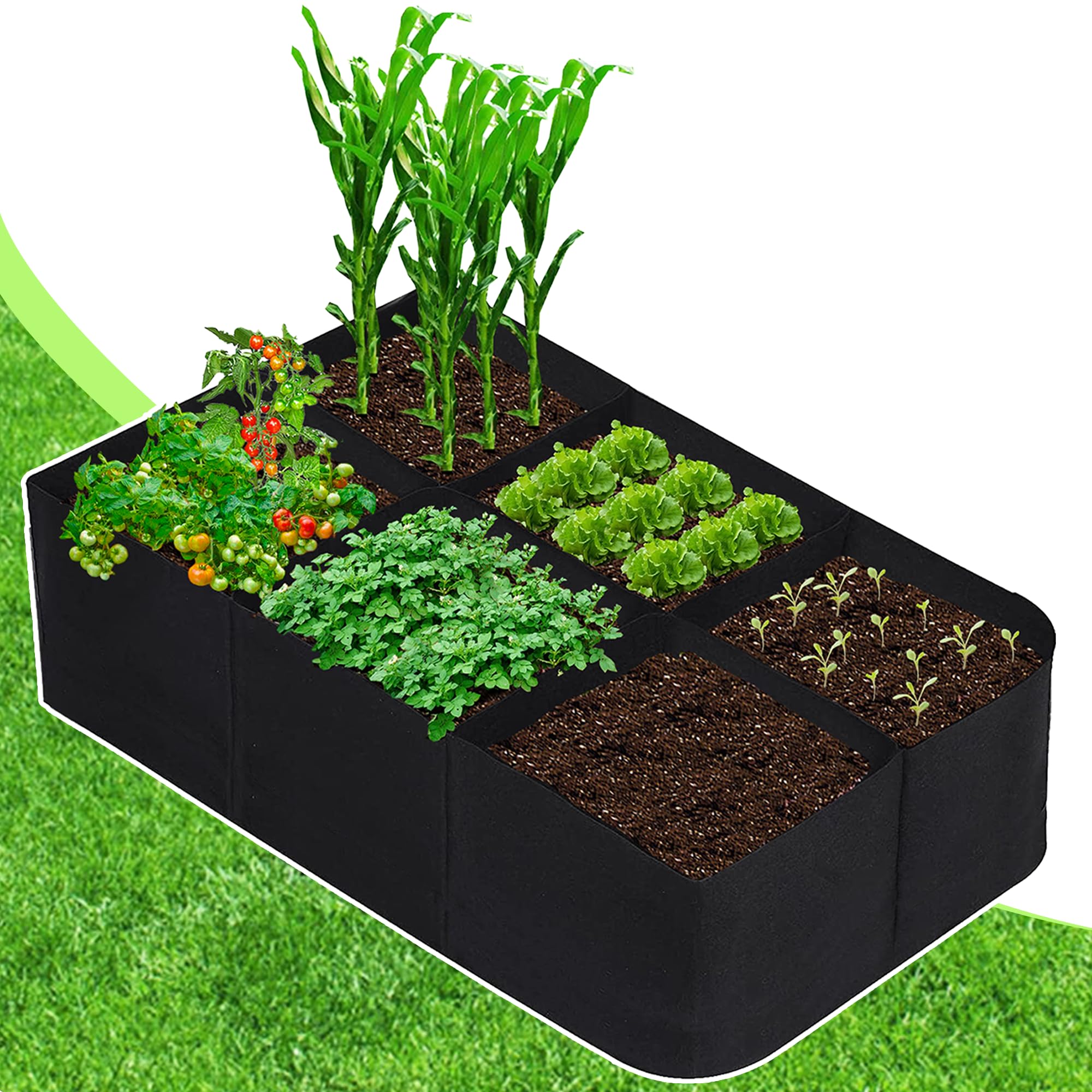 Muiltvoe Fabric Raised Garden Bed, 55 Gallon 6 Grids Plant Grow Bags, 4X2x1 Ft Garden Bag For Growing Vegetables Potatoes Flowers Herbs, Rectangle Planting Container Bags For Outdoor Gardening