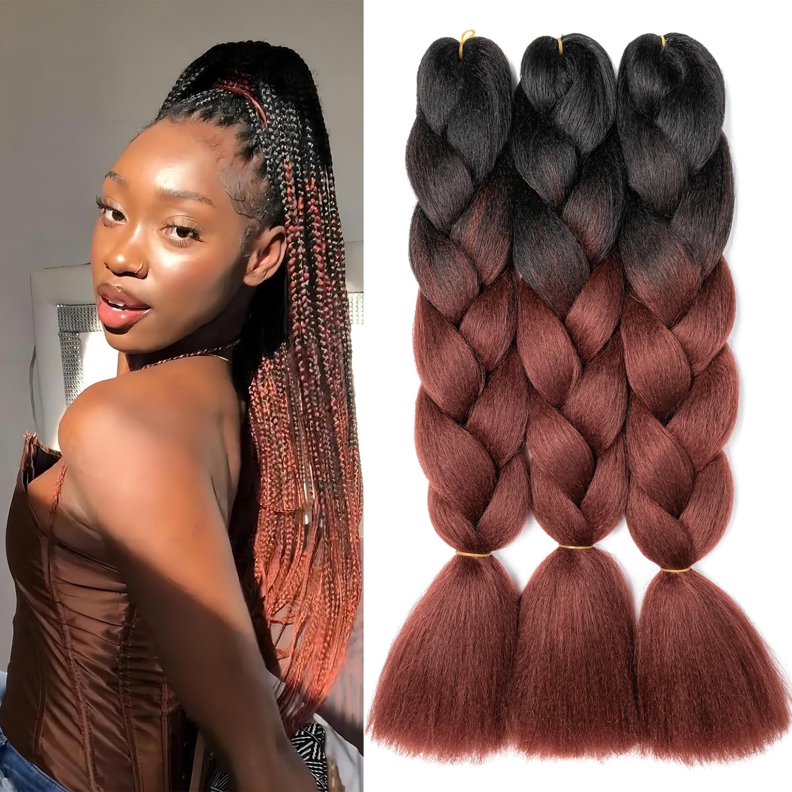 Dcbaboo Jumbo Braiding Hair Extensions 3packs 24inch Synthetic Hair Kanekalon Ombre Braids Afro Crochet Braids Twist Hair Extensions 300g