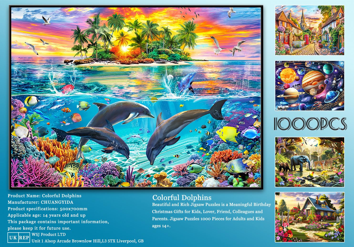 Jigsaw Puzzles for Adults 1000 Piece Puzzle for Adults 1000 Pieces Puzzle 1000 Pieces-Colorful Seascape Dolphins - Image 7