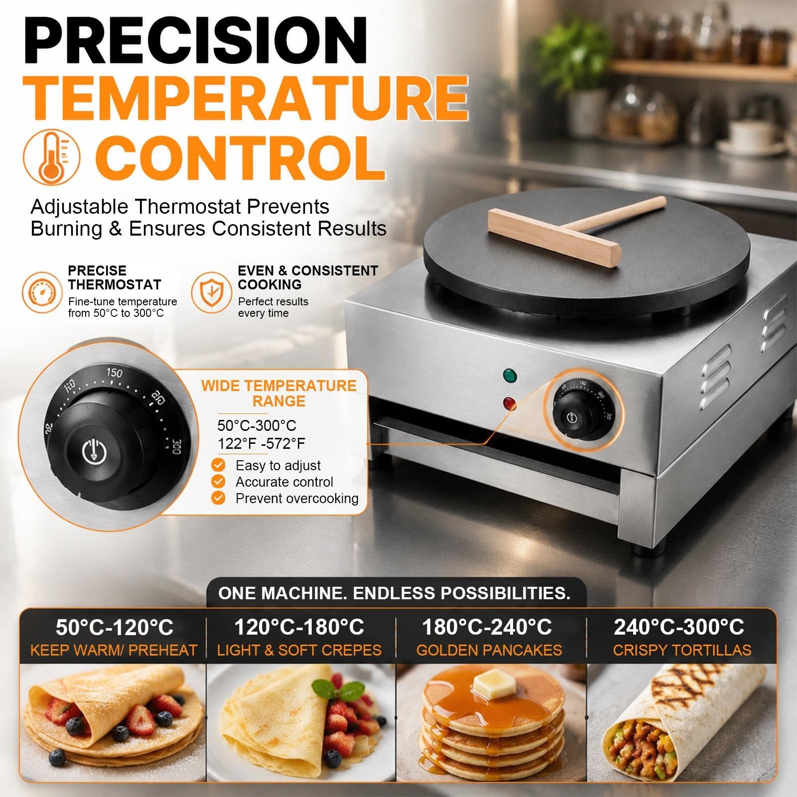 Macchina Per Crepes Professionale 40cm Griddle Hotplate Pan