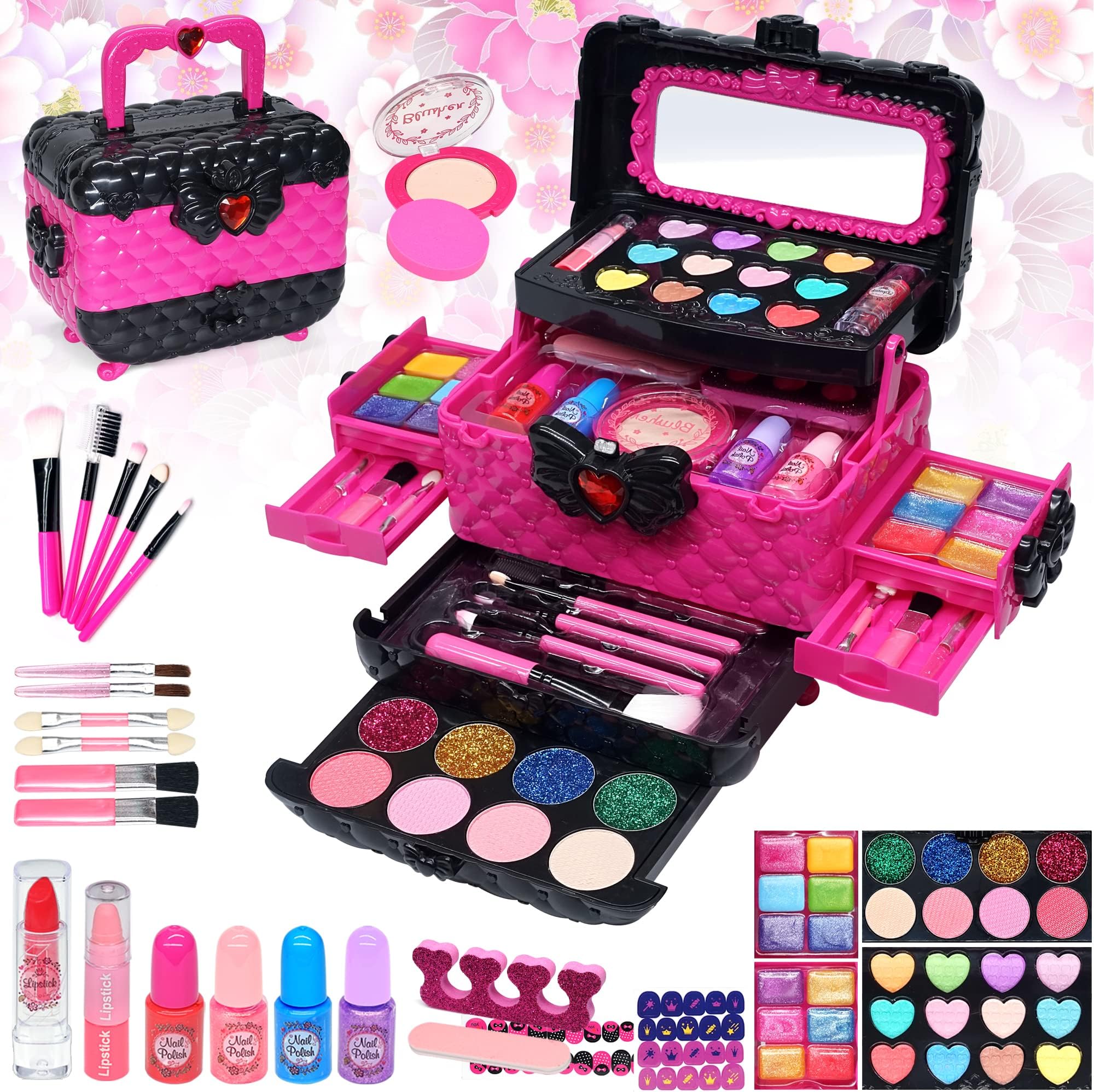 – Kids Makeup Sets for Girls - Safe and Washable Kids Makeup, Real Make Up Set for Girls Children Toddler, Little Girl Play Games Toys Presents, Princess Birthday Gifts for 4 5 6 7 8 9 10 Year Old(Rose)
