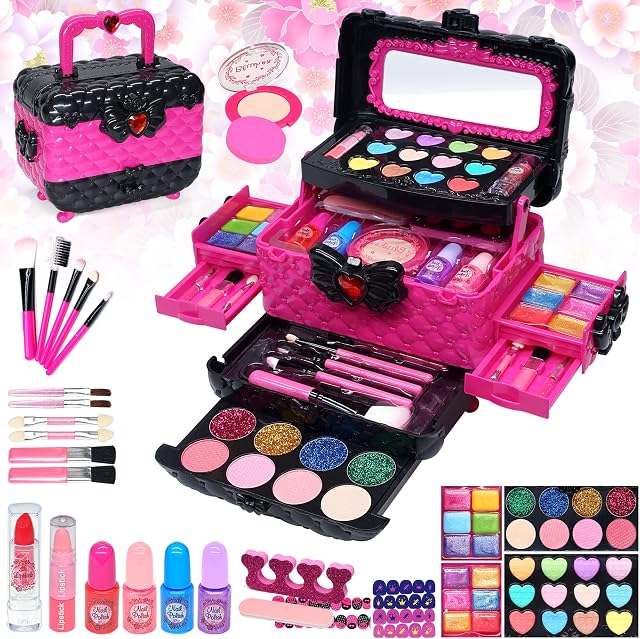 Kids Makeup Sets For Girls - Girls Toys Children Makeup Set Washable Make Up Set for Little Girls,Princess Play Games Kids Toys Presents,Teenage Gifts Christmas Birthday For Age 4-12 Year Old (Rose)