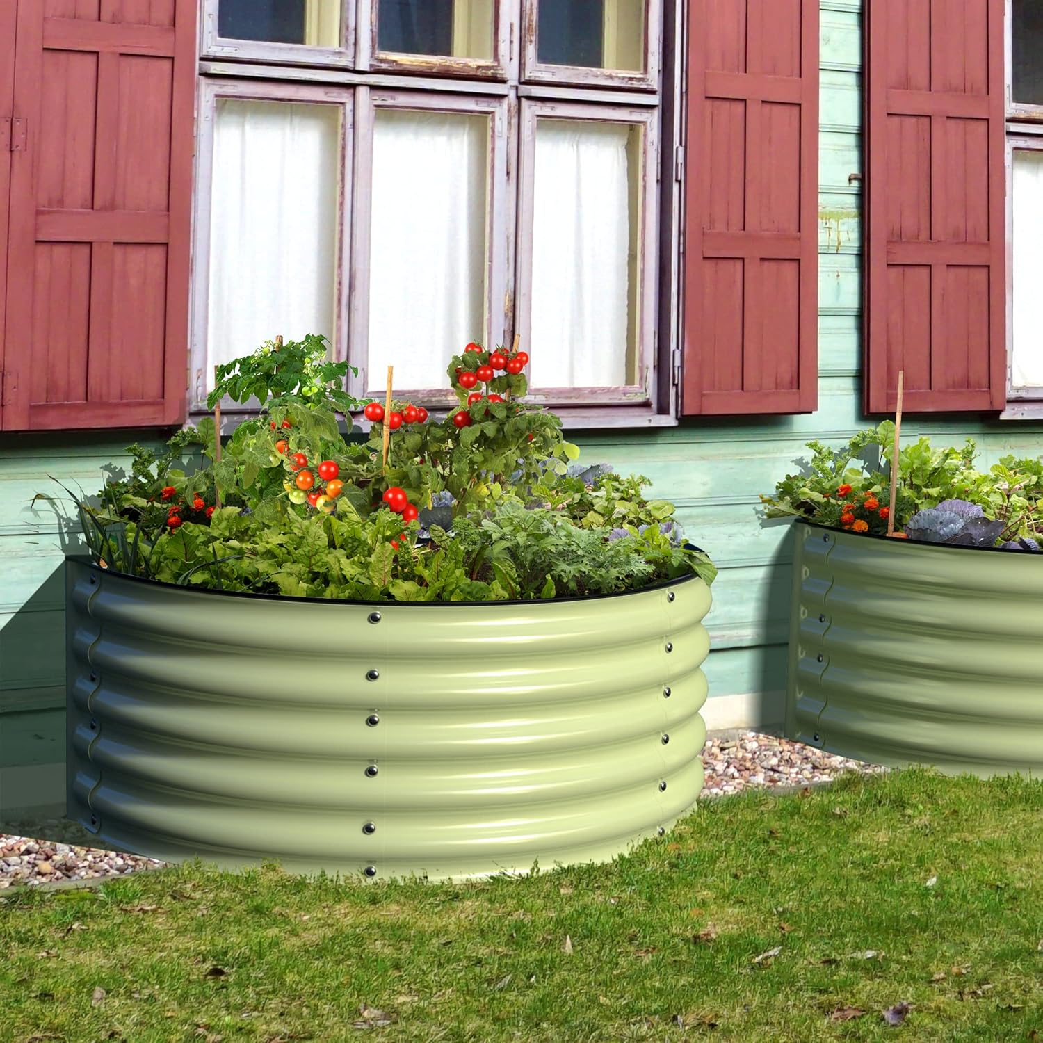 Olle Metal Raised Garden Beds for Growing Flowers 17" Tall Large Galvanized Planter Raised Bed Outdoors Steel Kit Herb Flower 47"*27", Sage Green