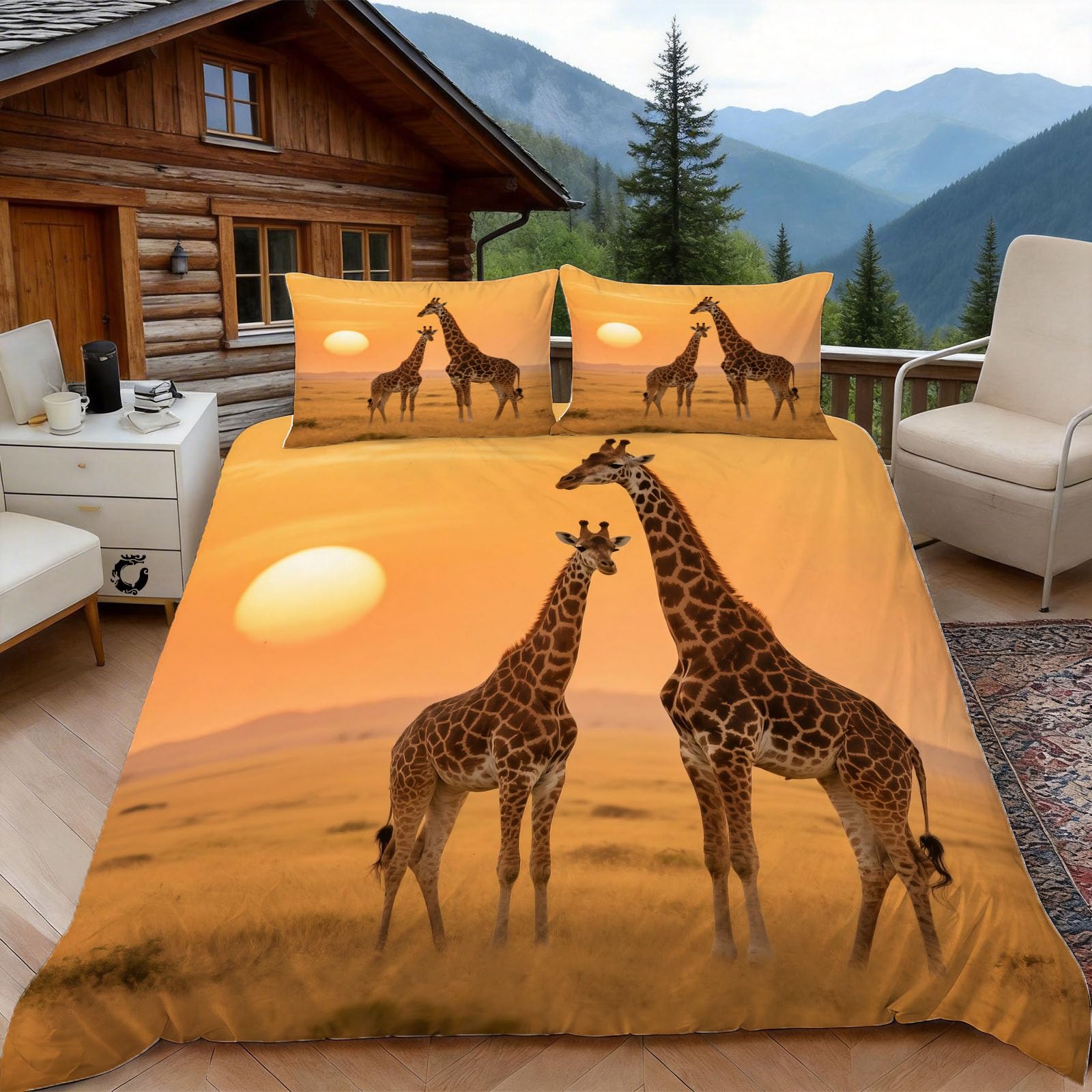 Housse de Couette 240x260 Girafe Anti-Glissement avec Fermeture Éclair