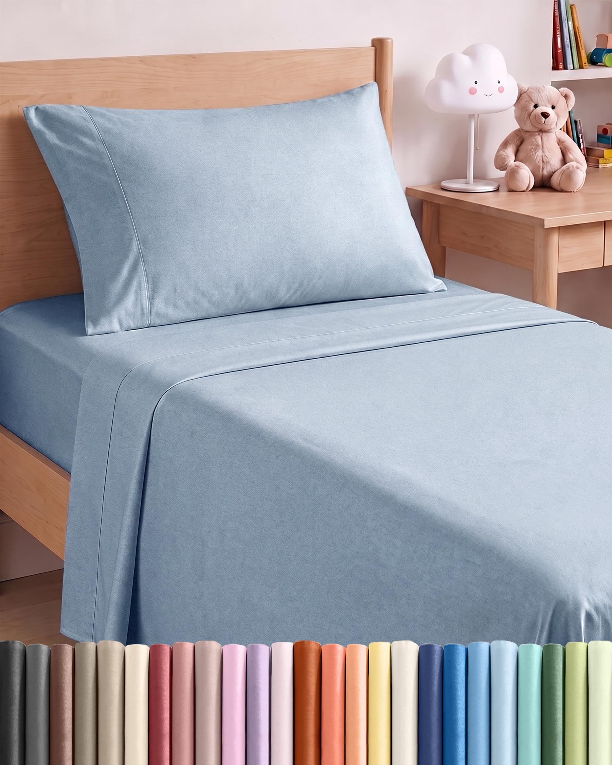 Twin Size 3 Piece Sheet Set - Breathable &amp; Cooling Sheets - Heathered Blue