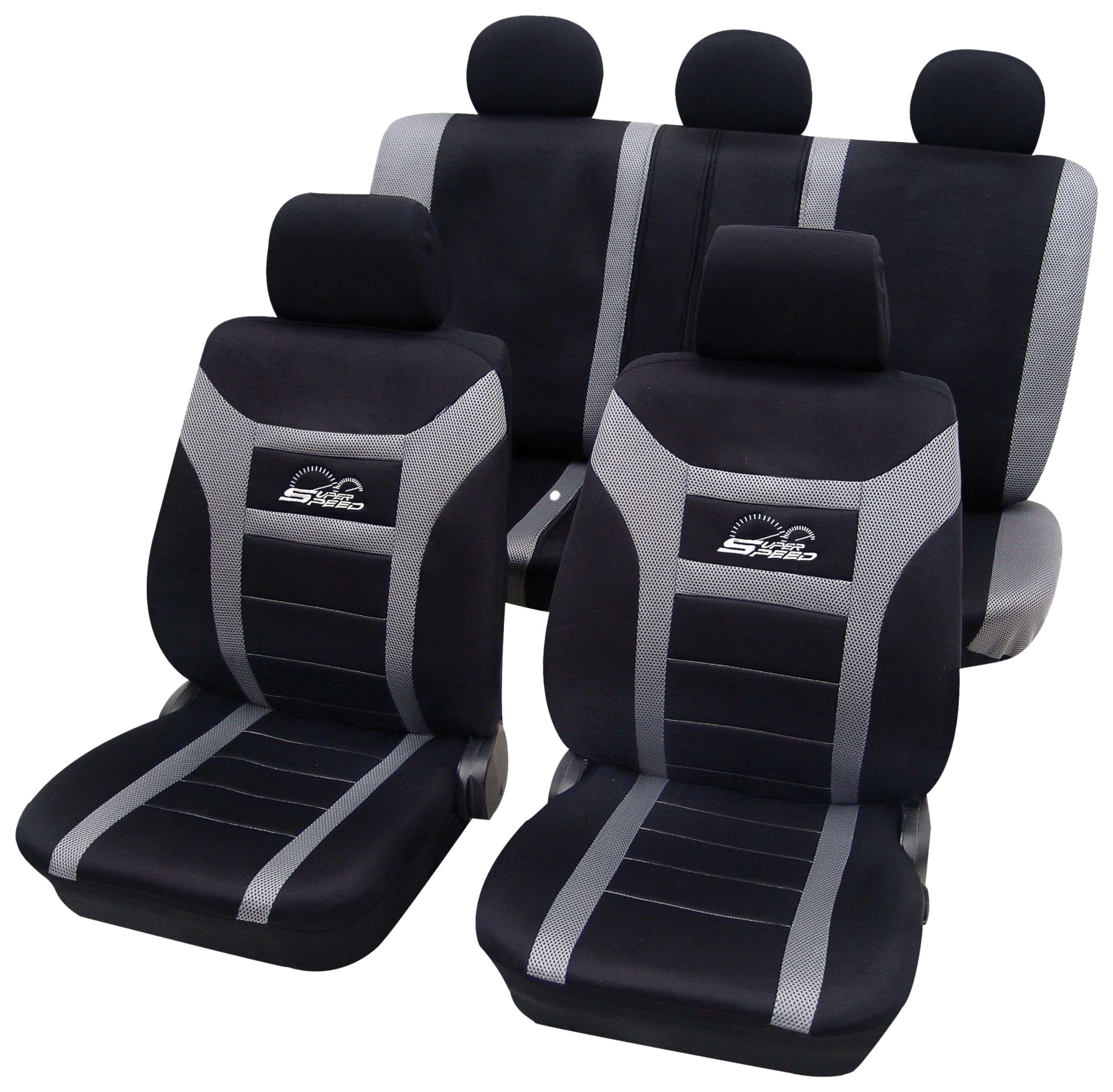 PETEX Car Seat Covers Universal Complete Set 11-Piece Super Speed Grey Eco Class with SAB 1 Vario