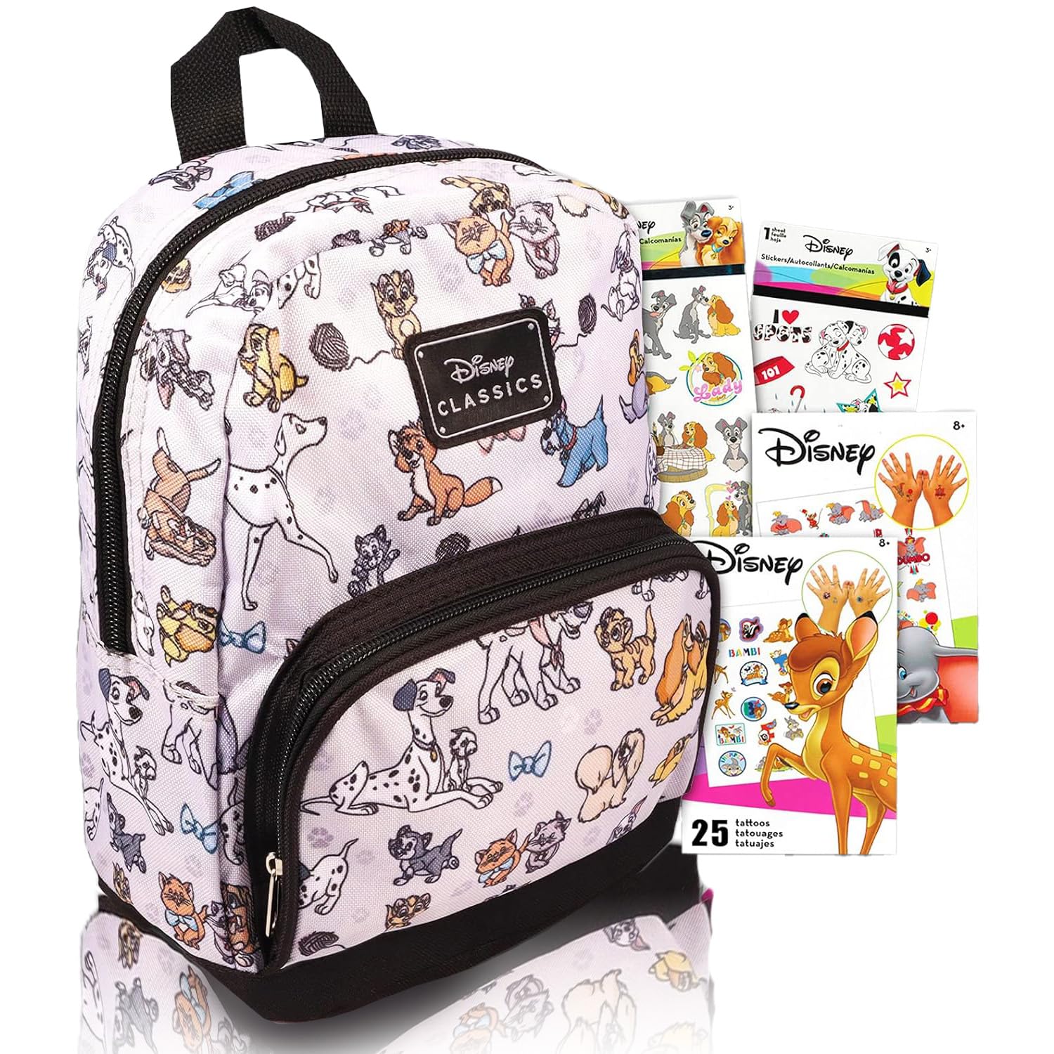 Fast Forward New York Disney Cats and Dogs Preschool Backpack for Kids, Toddlers 5 Pc School Supplies Bundle with 10 inch Mini Backpack, Stickers Featuring 101 Dalmatians, Aristocats, Lady the Tramp,