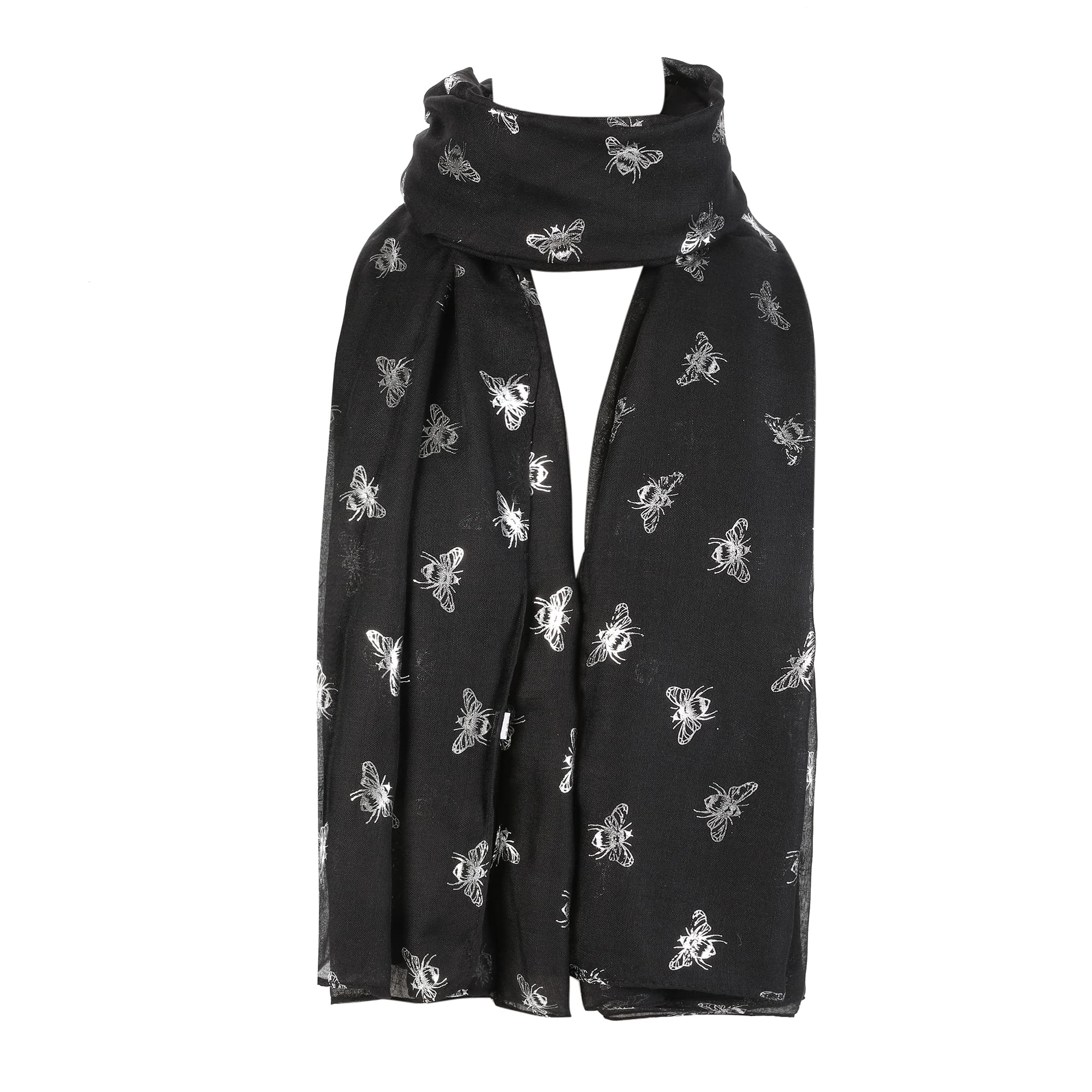London Scarfs Women's Glitter Bumble Bee Print Ladies Scarf Lightweight Fashion Wrap (Glitter Bumble Bee Black)