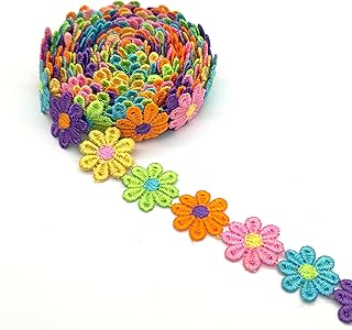 XCSJ 5 Verges 2.5cm Applique à Coudre Bordures Fleur Broderie Dentelle Ruban Dentelle En Tissu Marguerite Polyester Fleur Ruban Appliques Pour Bandeau De Cheveux, Vêtements (coloré)