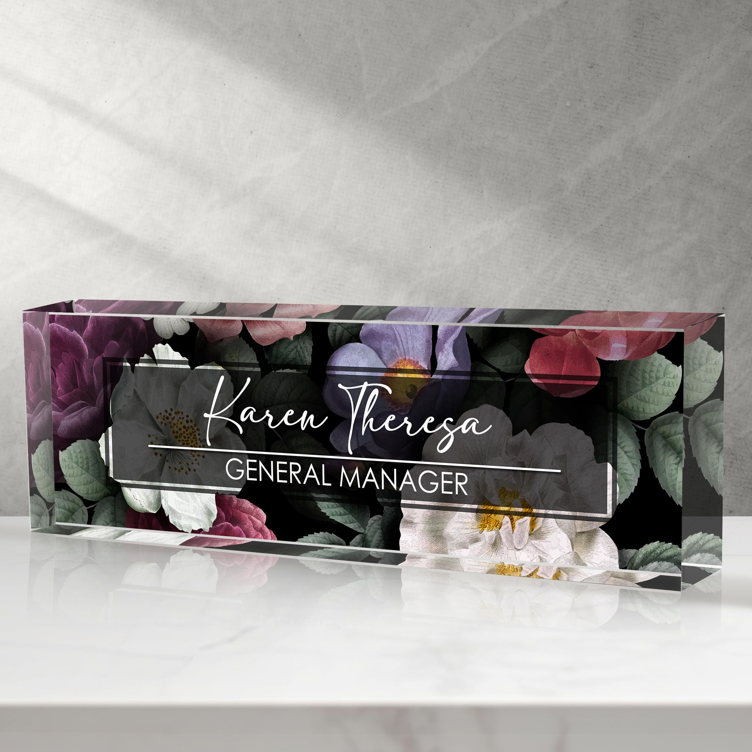 Custom Office Name Plate, Personalized Gifts for Women &amp; Men, Appreciation Gifts for Employees, Office Desk Accessory (Night Flower)