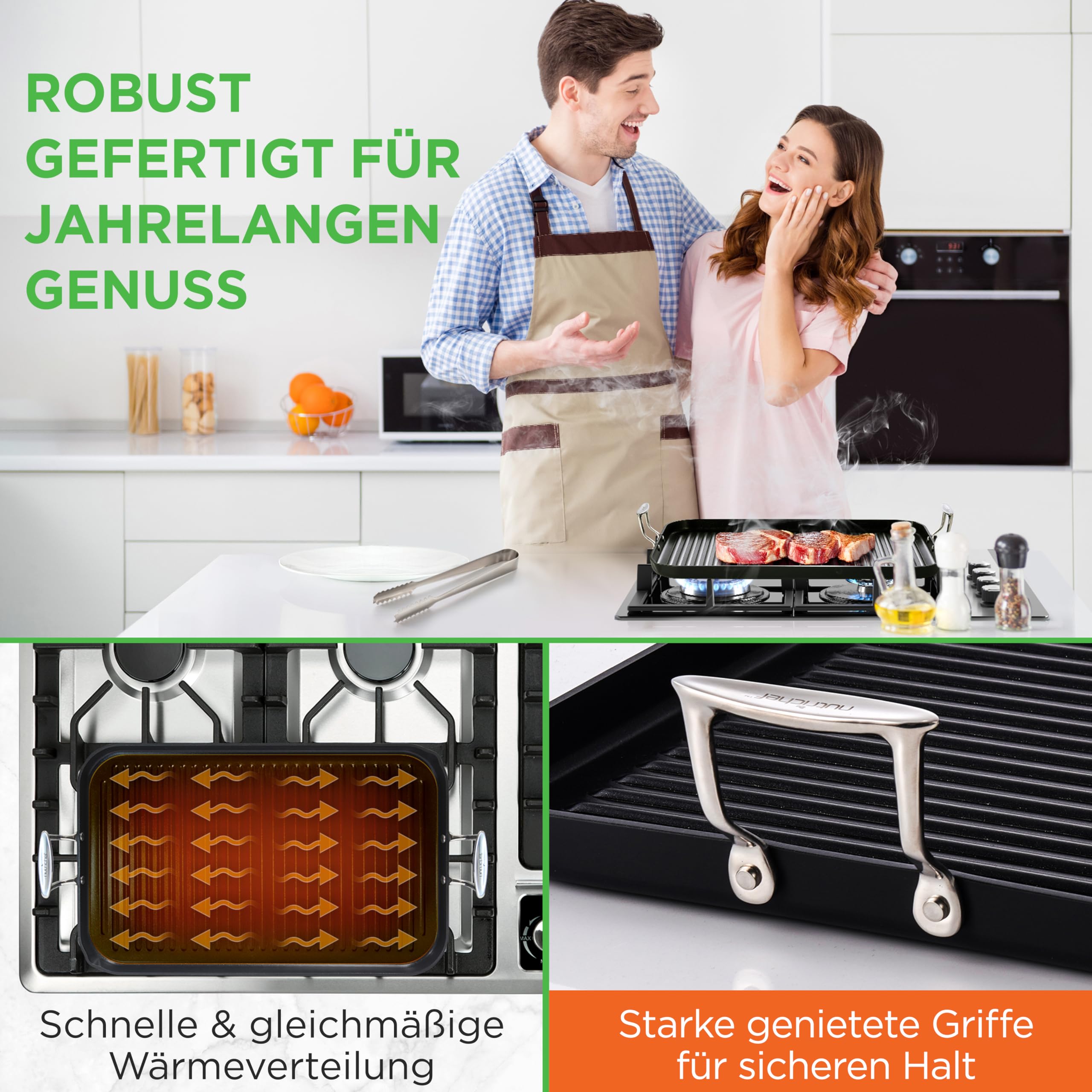 Nutrichef Grillpfanne 56×32 cm XXL Grillplatte mit Rillen – Antihaft Steakpfanne für Gasgrill, Herd & BBQ – Große Plancha Aluminium, Noir | Wird am besten von Hand gereinigt und mit Utensilien aus Kunststoff, Holz oder Silikon geschont.