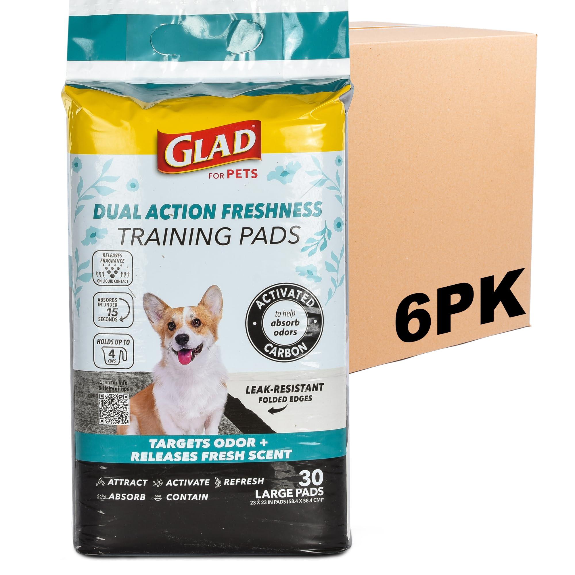 Glad for Pets Dual Action Freshness Activated Carbon Puppy Training Pads with Fragrance Release Scented Pee Pads Ultra