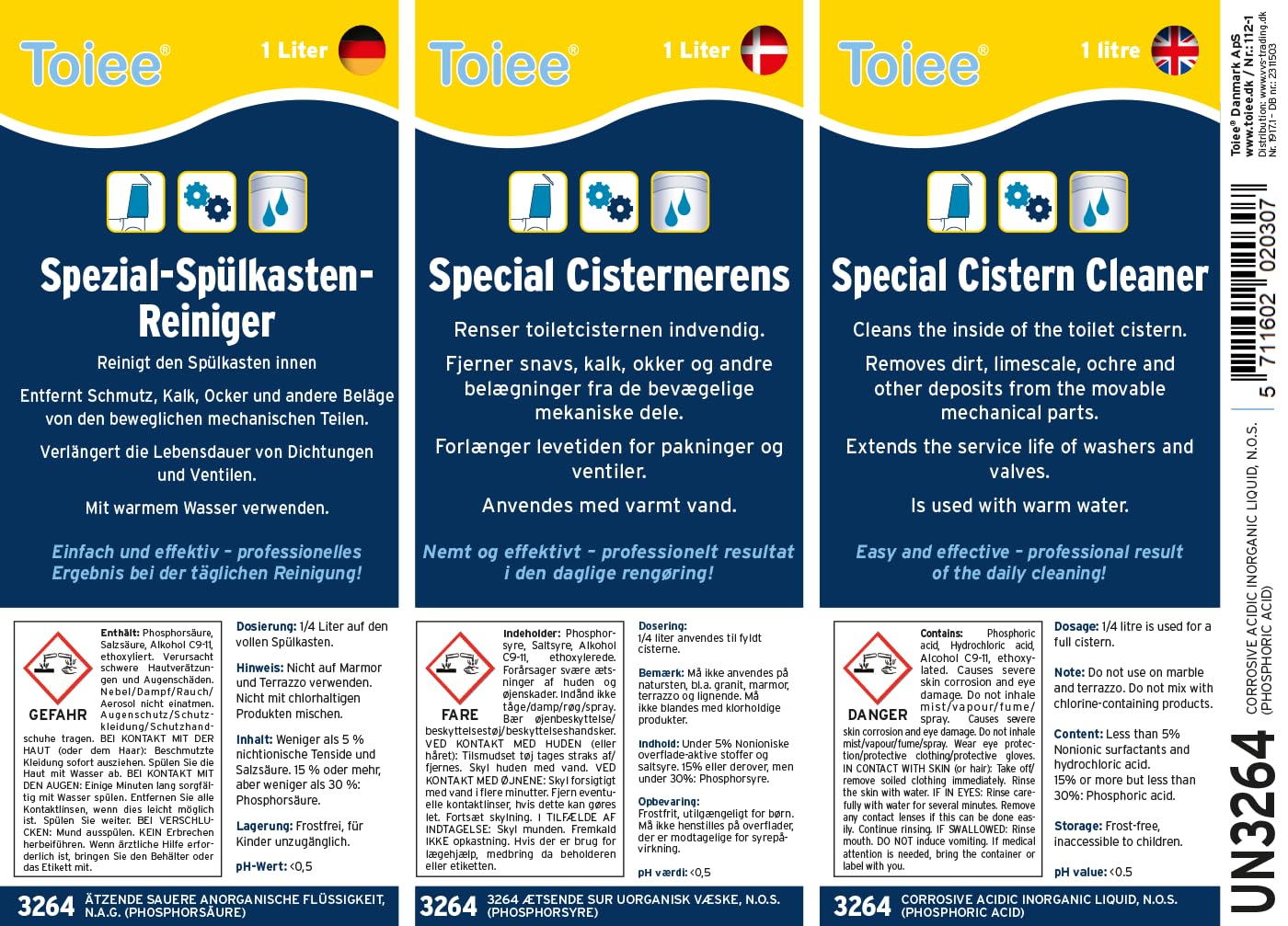 Specjalny środek czyszczący do spłuczki (1000 ml). Skutecznie usuwa kamień, brud i inne osady z ruchomych części mechanicznych. Dozowanie: 250 ml na pełną spłuczkę