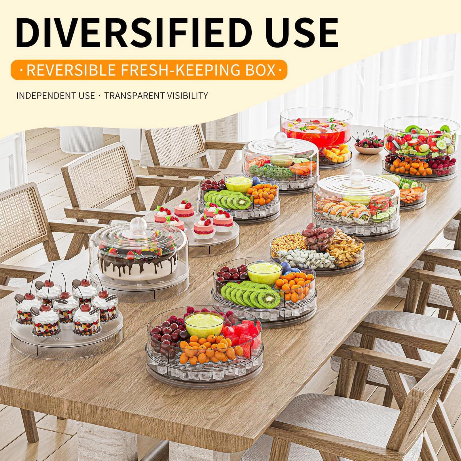 Server per buffet di cibi freschi, vassoio per verdure refrigerate, vassoio per cocktail con gamberetti, piatto rotante per verdure con cubetti di ghiaccio, pulito e facile, perfetto per buffet e