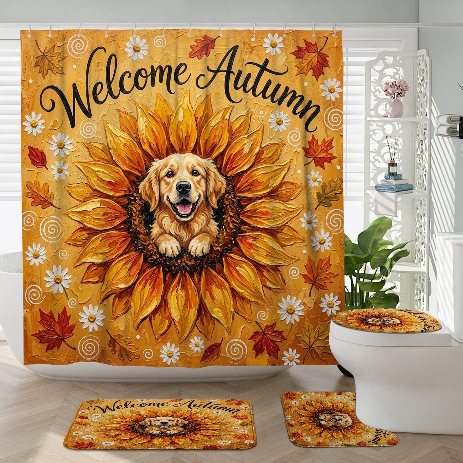 Rideau de douche golden retriever pour célébrer l'amour des chiens dans votre décoration