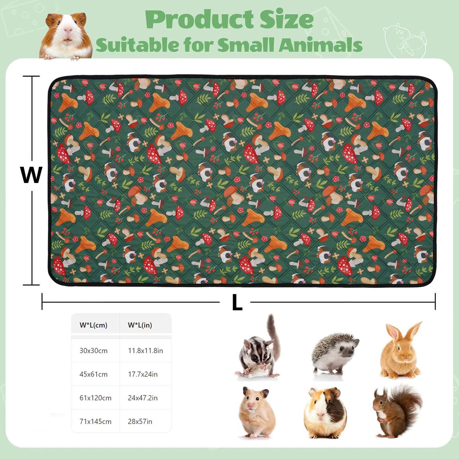 Pack de 2 Empapadores Cobayas Lavables, Alfombra Jaula Absorbente Reutilizable, Base Impermeable Antideslizante para Conejos, Hámster, Chinchilla, Mascotas Pequeñas(71*145cm/28*57in)