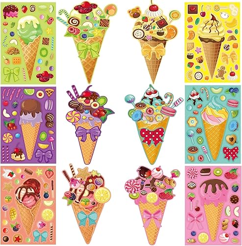 24 hojas de calcomanías de helado para hacer tu propio helado, mezcla y combina helado, calcomanías de postre de verano para botellas de agua,