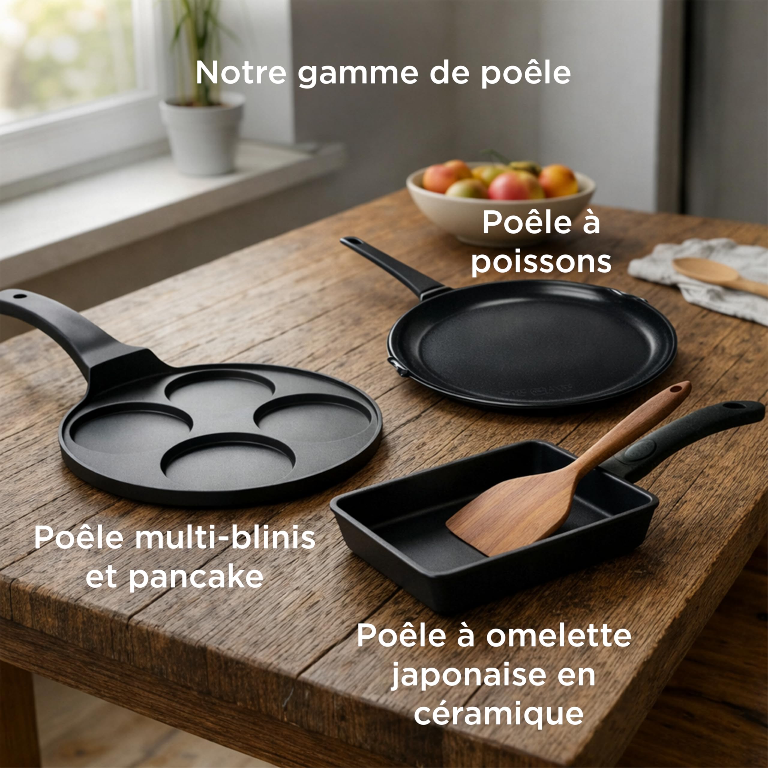 Mastrad - Poêle À Crêpes 32 cm - Poêle À Crêpière – Revêtement Céramique Sans PFAS/PTFE – Tous Feux Dont Induction – Fond Alvéolé – Cuisson Saine & Homogène, Noir