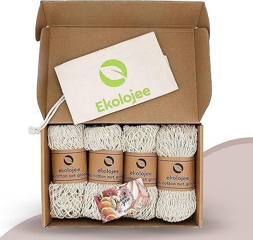 Miniatura 4 de EKOLOJEE Bolsas de red reutilizables para productos comestibles, lavables, bolsas de malla para verduras, paquete de 2 bolsas de malla orgánica con