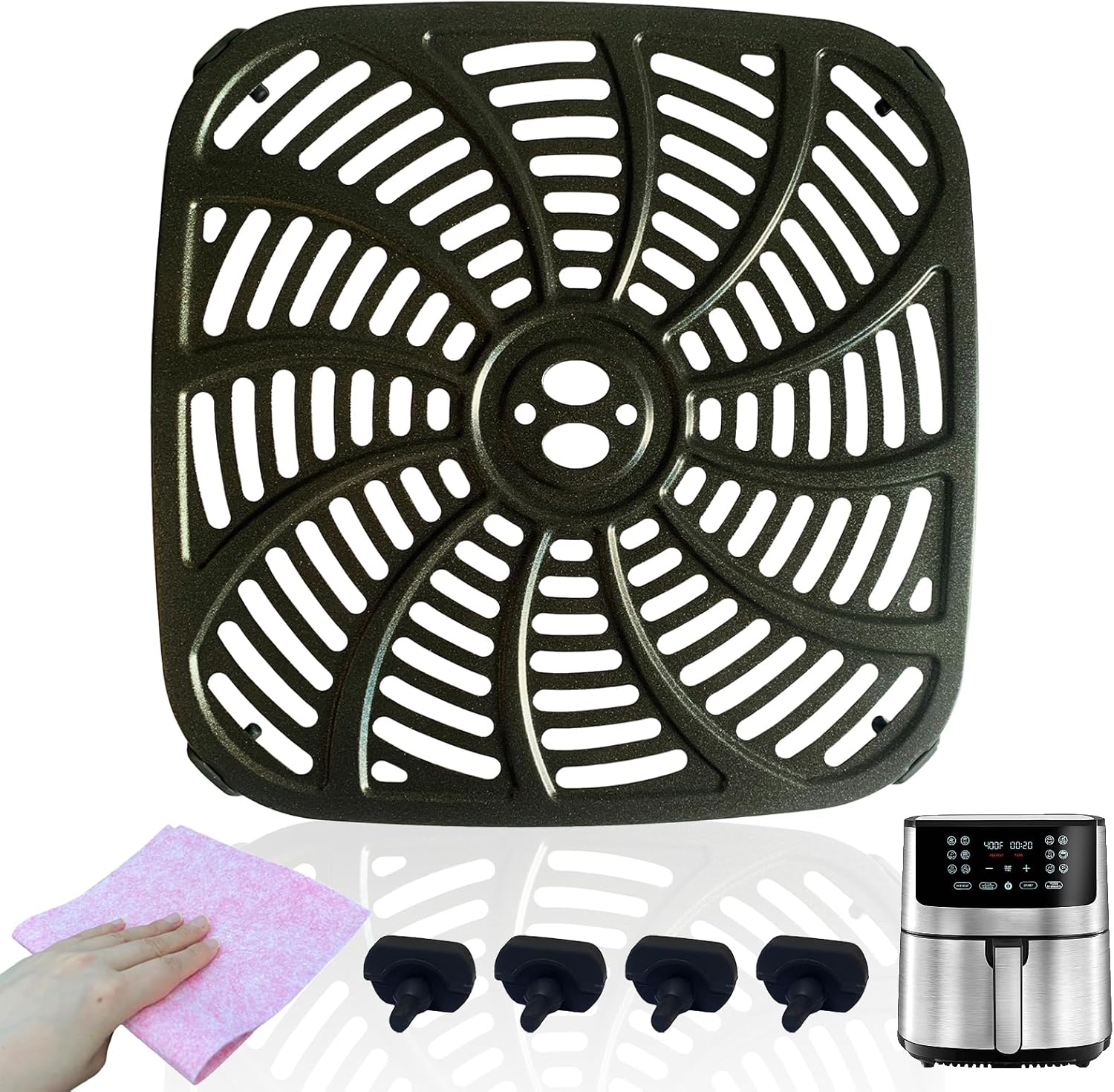 HIKEurt 8QT Air Fryer Replacement Rack for Gourmia GAF838 Air Fryers, Premium Crisper Tray Grill Pan Grill Plate Grate Rack Grid Shelf for Gourmia 8 Quart Air Fryers, Nonstick, Dishwasher Safe HIKEurt 8QT Air Fryer Replacement Rack for Gourmia GAF838 Air Fryers, Premium Crisper Tray Grill Pan Grill Plate Grate Rack Grid Shelf for Gourmia 8 Quart Air Fryers, Nonstick, Dishwasher Safe