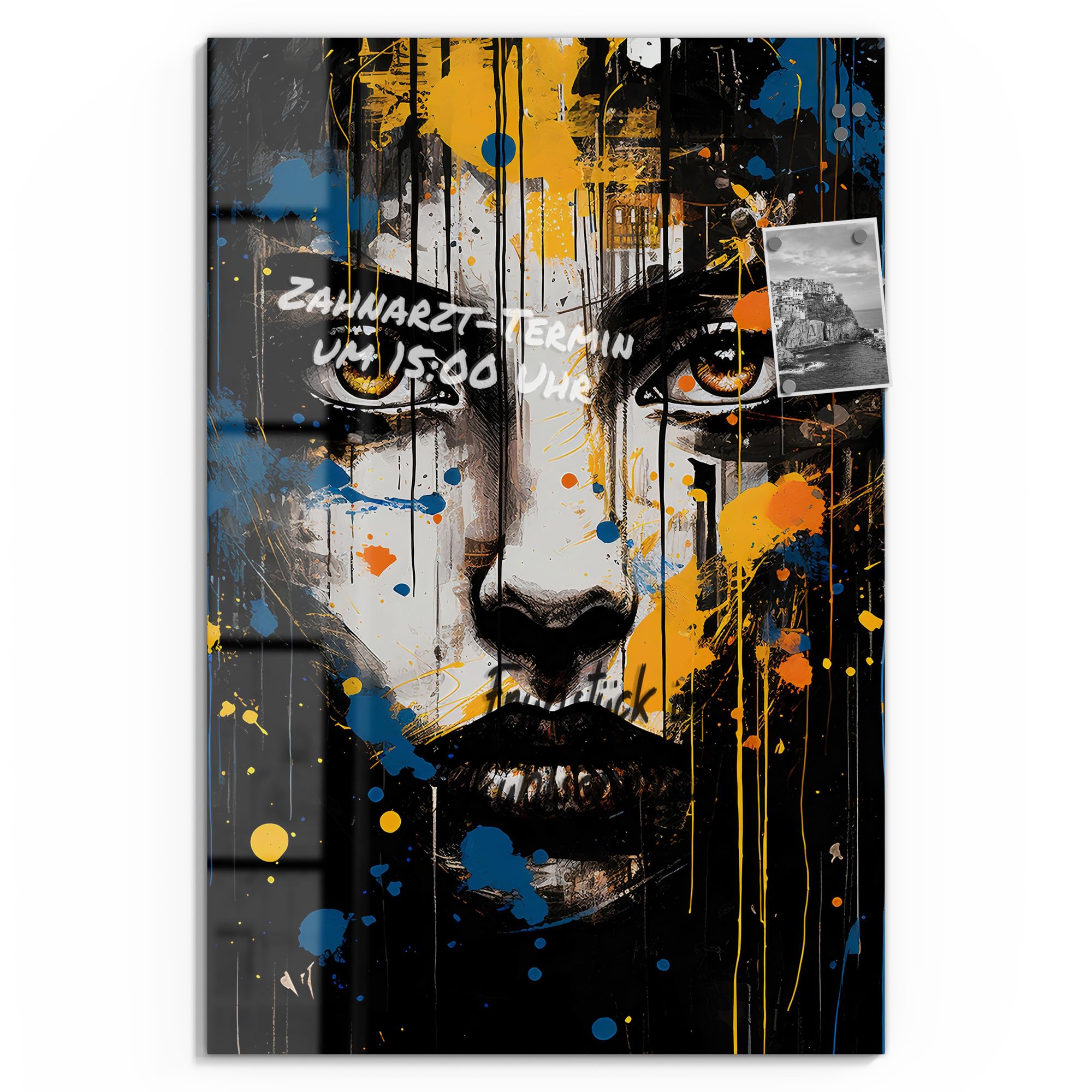 DEQOART Pizarra magnética de cristal, 60 x 90 cm, diseño "Momento de anhelo" | Pizarra magnética con imanes, bolígrafo y paño para cocina y oficina | Pizarra magnética y se puede escribir
