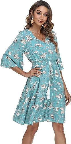 VintageClothing - Vestido de verano para mujer, floral, fluido, bohemio, con botones vestido para la playa.