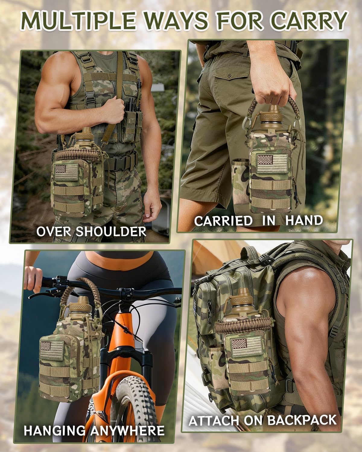 COOLYARD Half Gallon Water Bottle Insulated with Sleeve-64 oz Stainless Steel Water Jug with Strap Paracord Handle Metal Sport GYM Water Bottles for Hunting Hiking Travel Biking Camo CP - Image 6