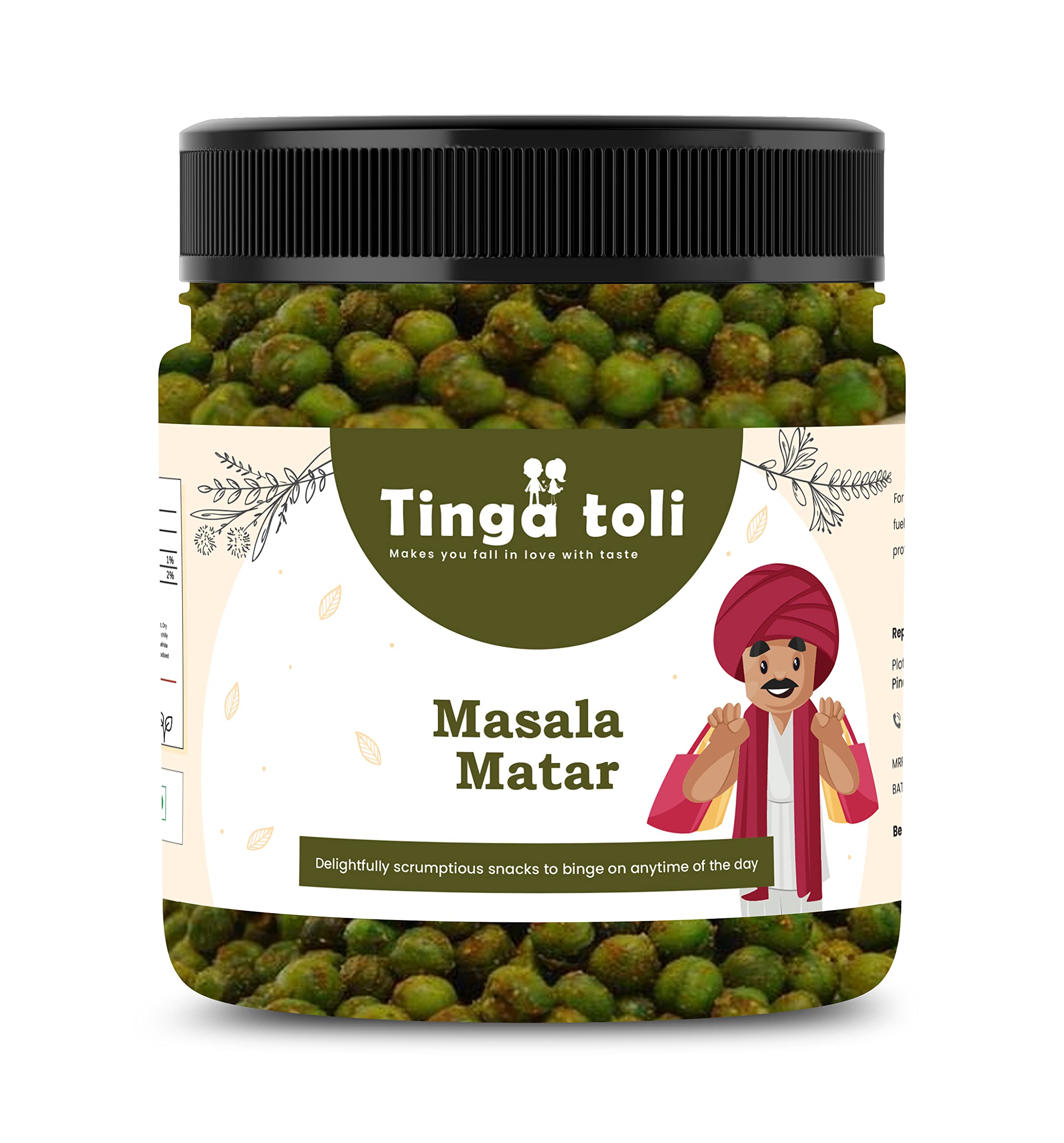 TINGA TOLI Masala Green Matar Roasted Peas Spicy & Crunchy Roasted Green Peas Pack of 1 of 200 Grams Masala Roasted matar Green Salty Masala Peas Vatana [Jar Pack]