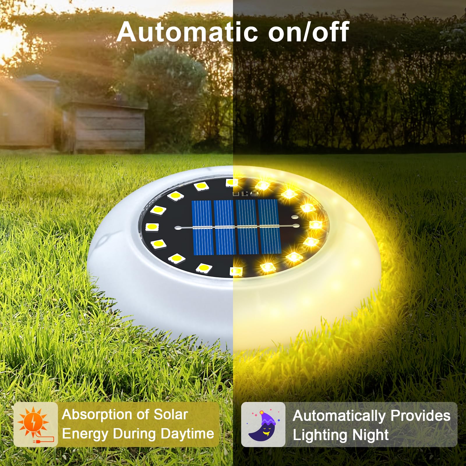 GIACOMO 4 Pezzi Luci Solari Giardino Esterno, 30 LEDs Lampade Solare Esterno Incasso Faretti Terra, Bianco Caldo IP65 Impermeabile Solare Luce Sepolta per Prato Vialetto Scala Paesaggio Piscina