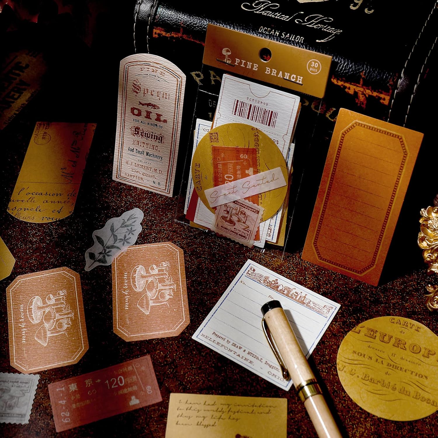 120 Piece Vintage Scrapbook Stamp Stickers Aged Antique Stickers Parchment Old Retro Paper Stickers for Personal Retro Crafts, Journaling Projects and Paper Collection Supplies (Romantic Style)