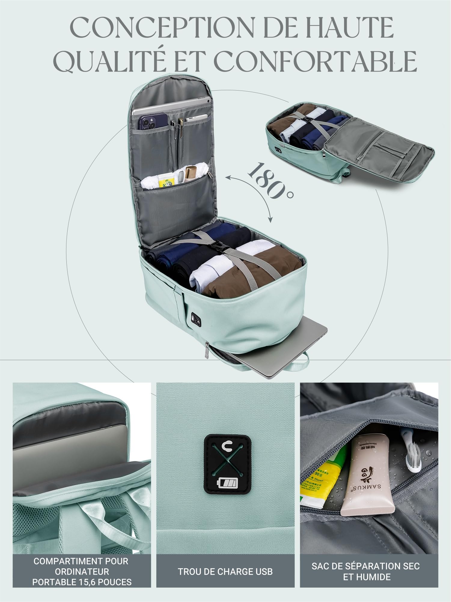Bagage Cabine 45x36x20 pour Easyjet Sac à Dos Voyage Cabine Bagage a Main Sac Antivol Sac Humide Dos Ordinateur Portable avec Port USB